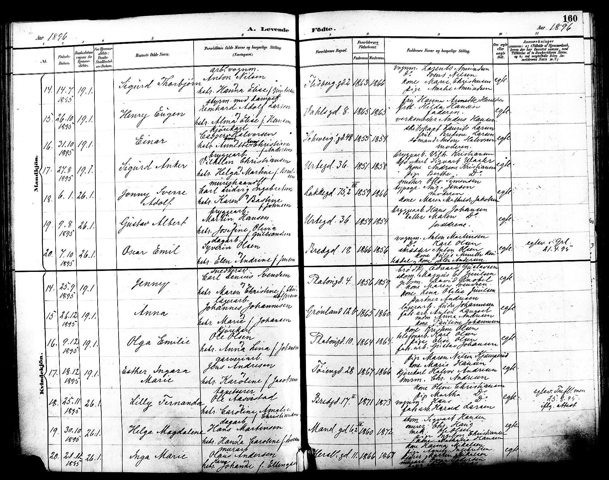 Grønland prestekontor Kirkebøker, AV/SAO-A-10848/F/Fa/L0012: Parish register (official) no. 12, 1893-1900, p. 160