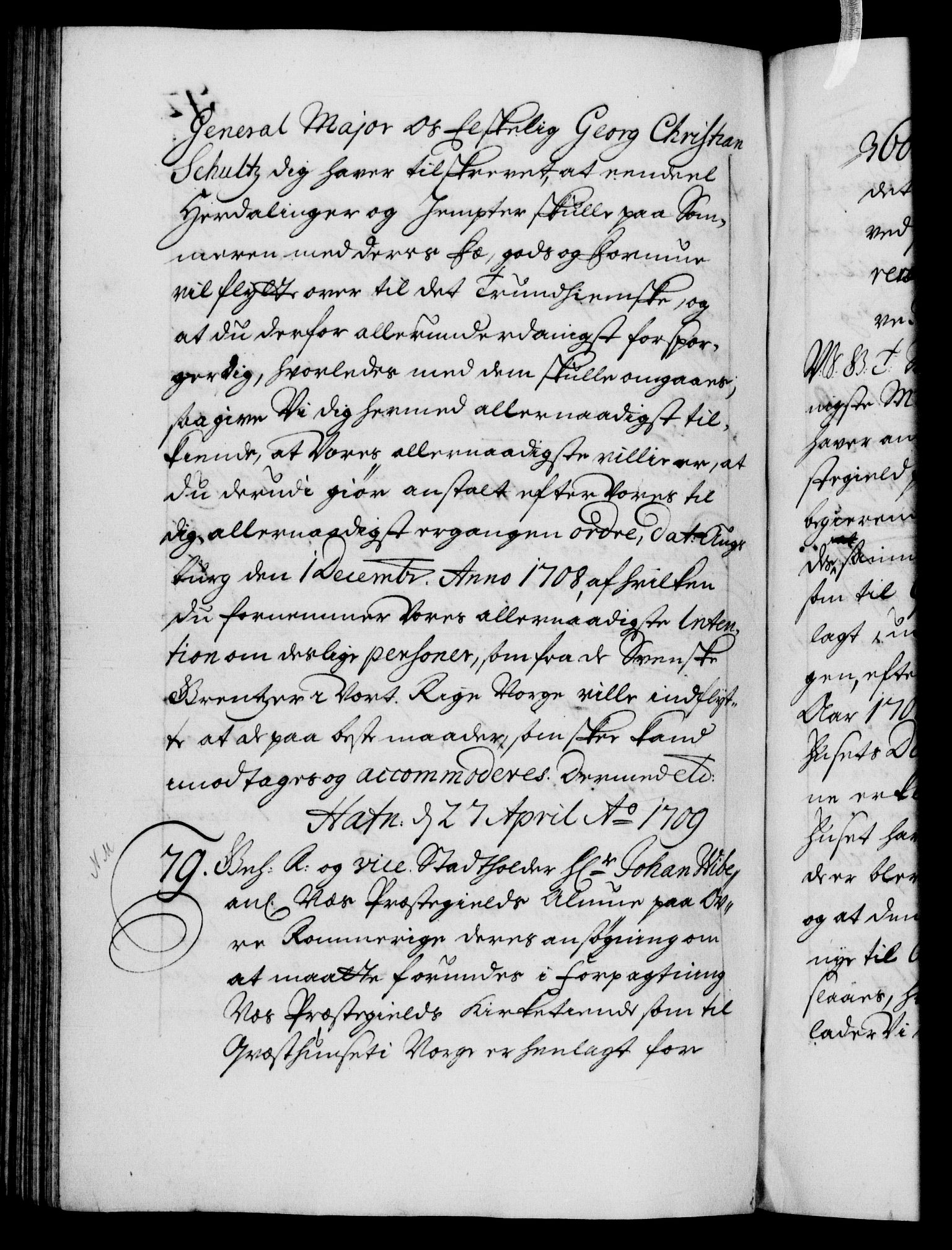 Danske Kanselli 1572-1799, AV/RA-EA-3023/F/Fc/Fca/Fcab/L0018: Norske tegnelser, 1707-1709, p. 542b