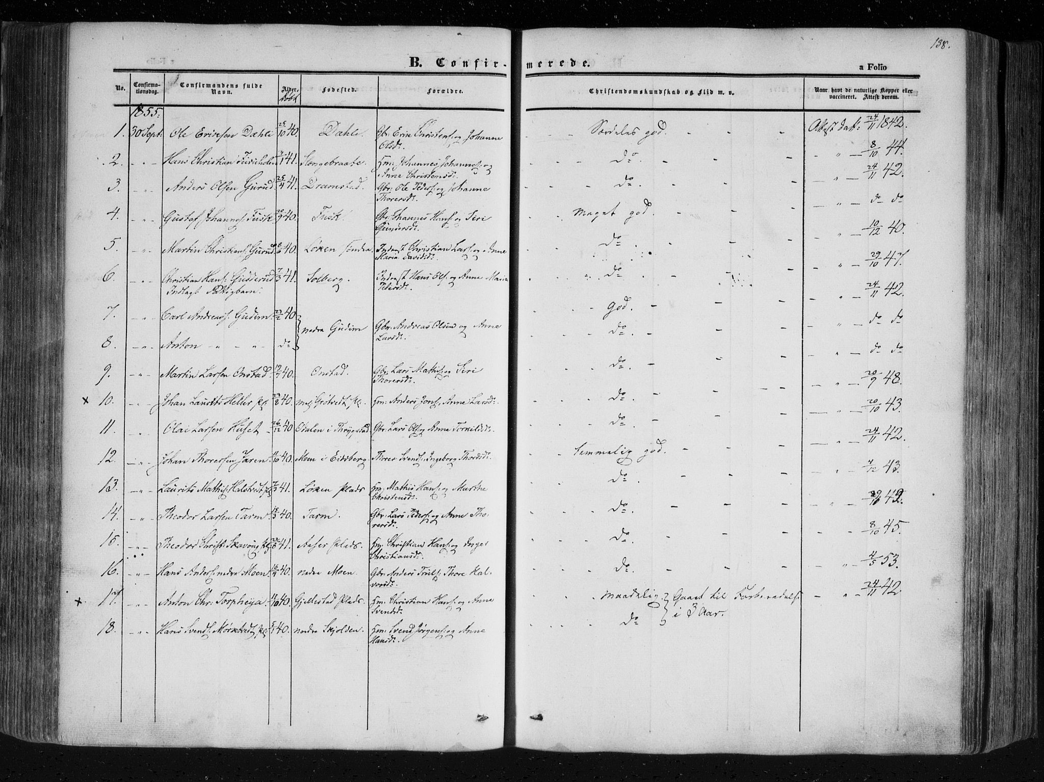 Askim prestekontor Kirkebøker, AV/SAO-A-10900/F/Fa/L0005: Parish register (official) no. 5, 1847-1879, p. 138