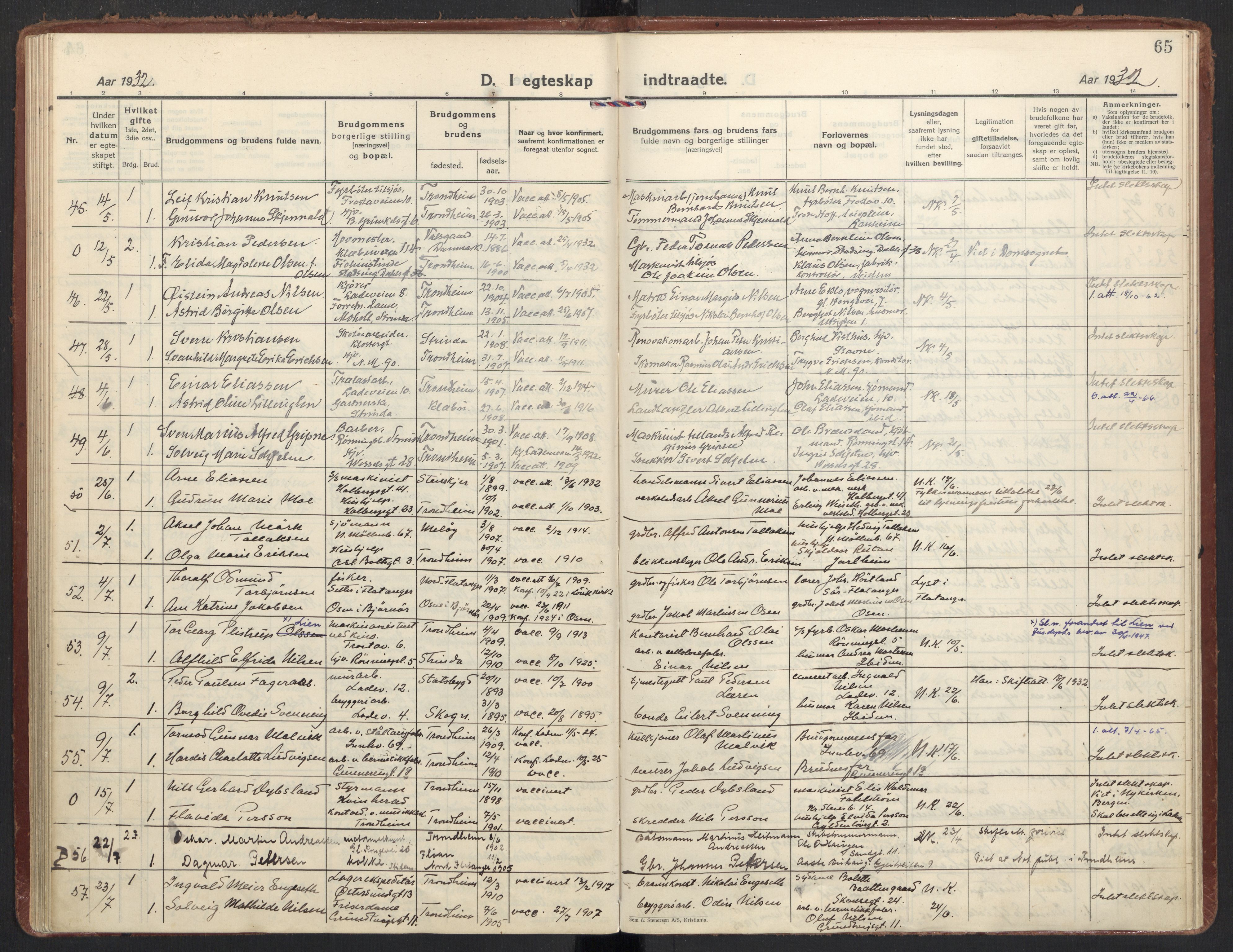 Ministerialprotokoller, klokkerbøker og fødselsregistre - Sør-Trøndelag, AV/SAT-A-1456/605/L0249: Parish register (official) no. 605A11, 1925-1936, p. 65