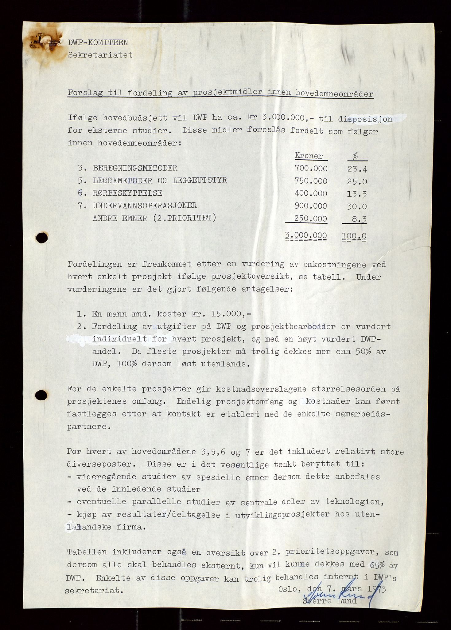 Industridepartementet, Oljekontoret, AV/SAST-A-101348/Di/L0004: DWP, møter, komite`møter, 761 forskning/teknologi, 1972-1975, p. 217