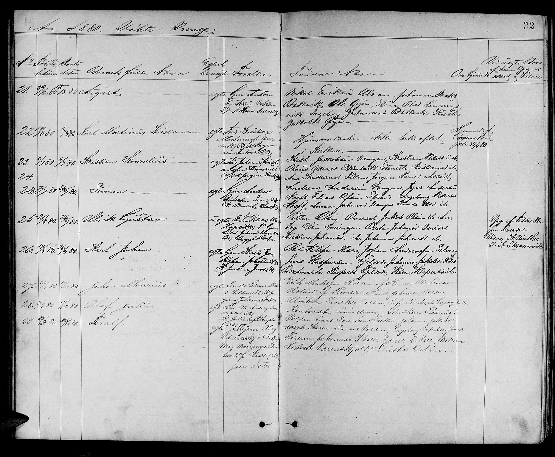 Ministerialprotokoller, klokkerbøker og fødselsregistre - Sør-Trøndelag, SAT/A-1456/637/L0561: Parish register (copy) no. 637C02, 1873-1882, p. 32