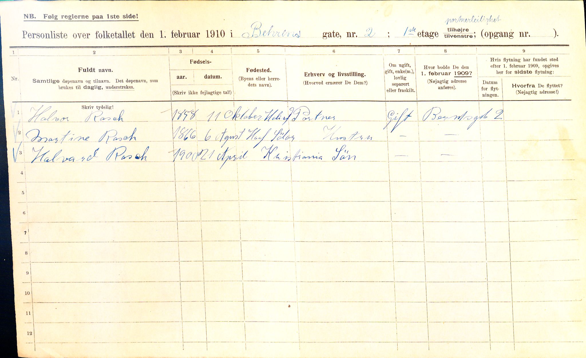 OBA, Municipal Census 1910 for Kristiania, 1910, p. 3226