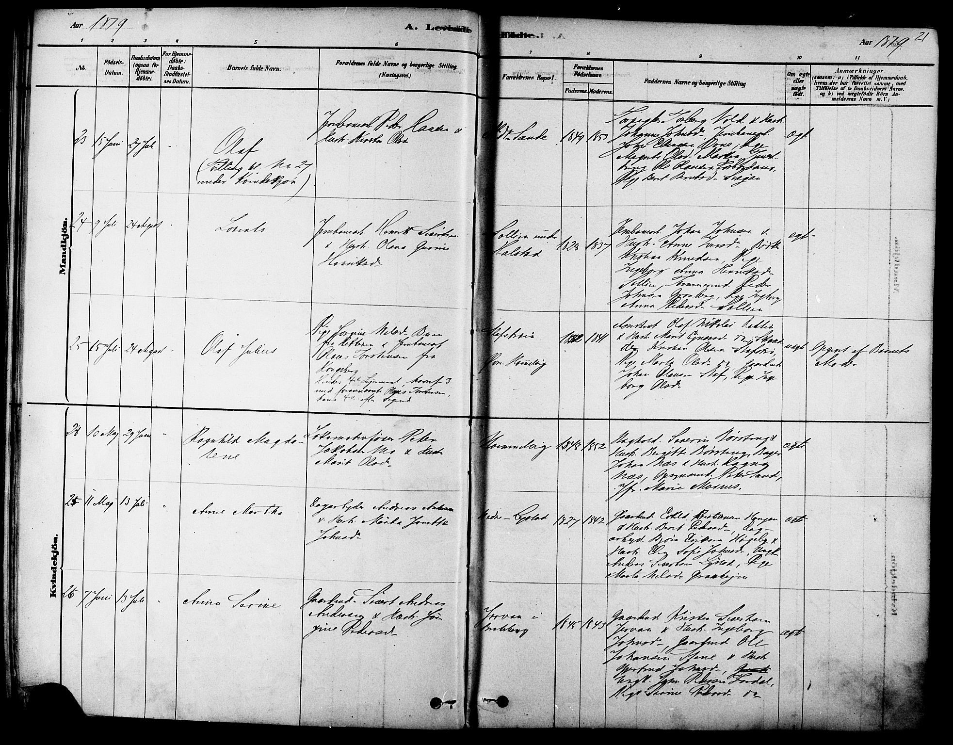 Ministerialprotokoller, klokkerbøker og fødselsregistre - Sør-Trøndelag, AV/SAT-A-1456/616/L0410: Parish register (official) no. 616A07, 1878-1893, p. 21