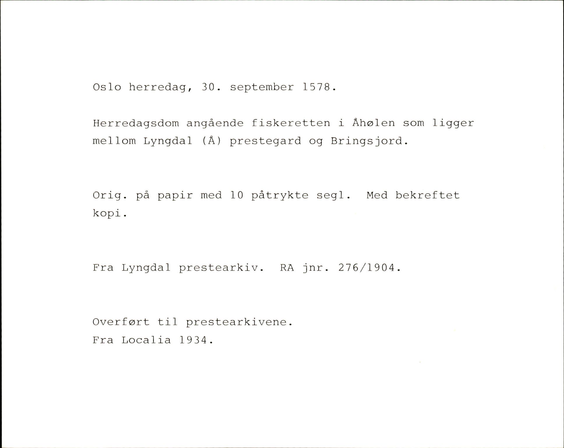 Riksarkivets diplomsamling, AV/RA-EA-5965/F35/F35k/L0003: Regestsedler: Prestearkiver fra Telemark, Agder, Vestlandet og Trøndelag, p. 287