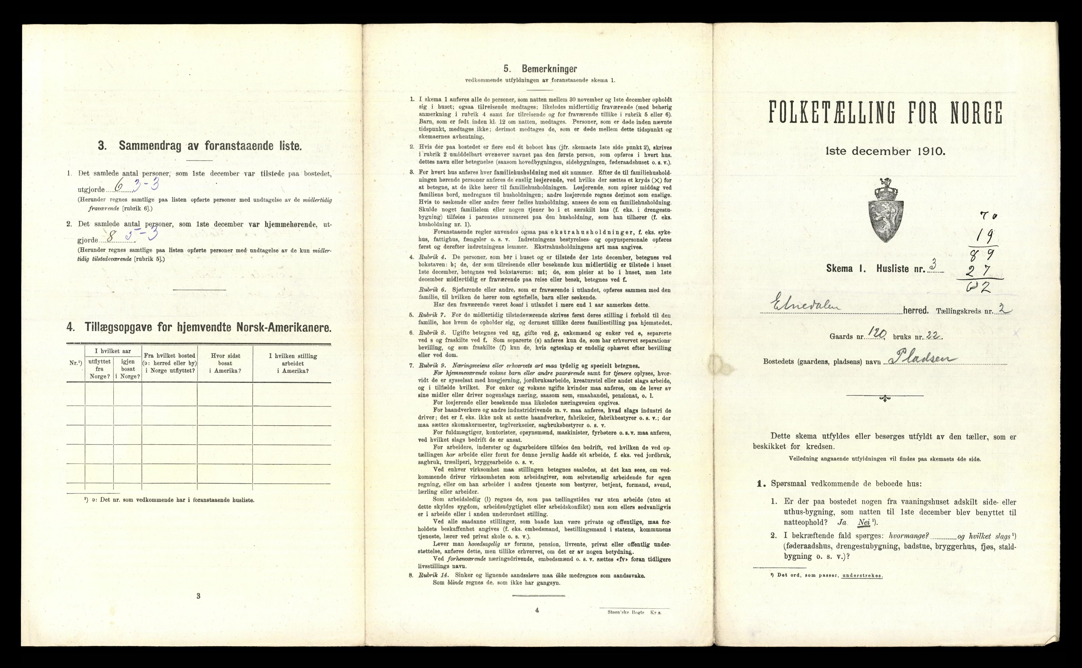 RA, 1910 census for Etnedal, 1910, p. 113