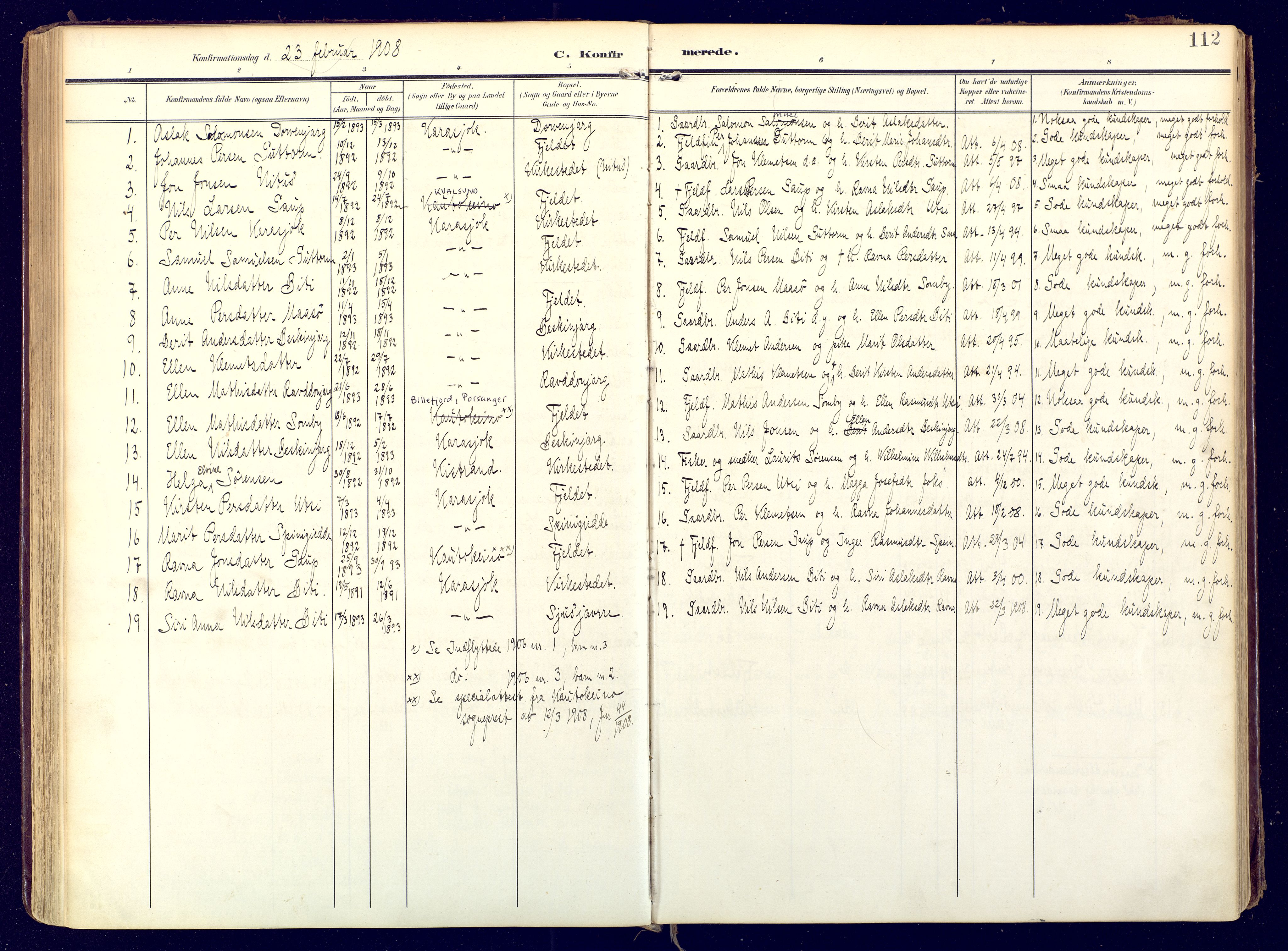 Karasjok sokneprestkontor, SATØ/S-1352/H/Ha: Parish register (official) no. 3, 1907-1926, p. 112