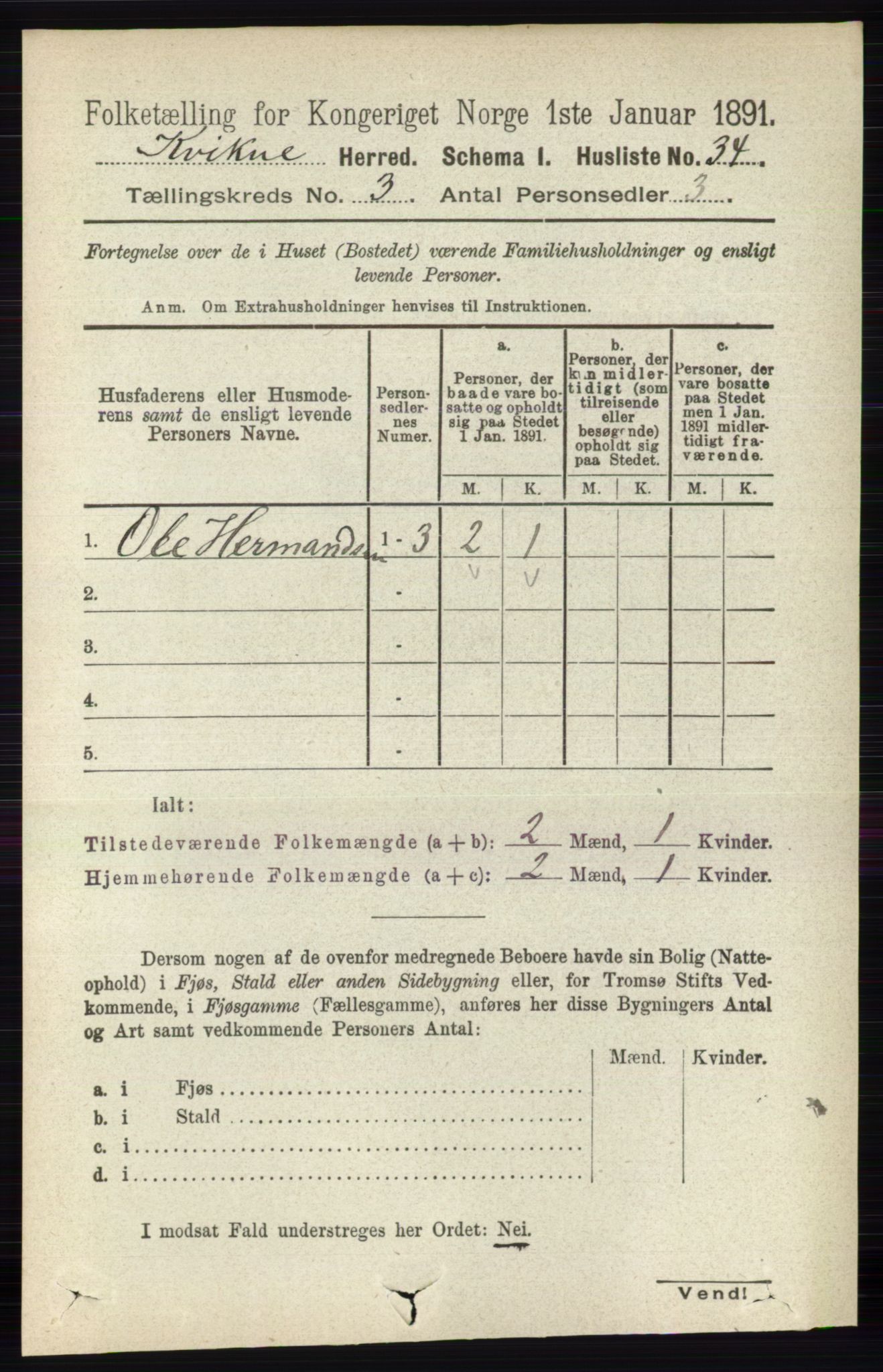 RA, 1891 census for 0440 Kvikne, 1891, p. 677