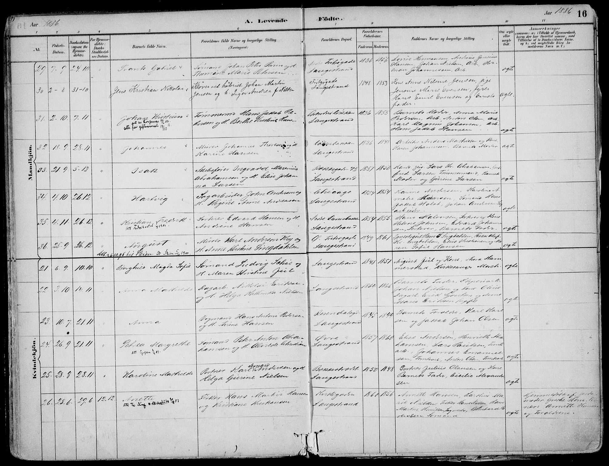 Larvik kirkebøker, AV/SAKO-A-352/F/Fb/L0004: Parish register (official) no. II 4, 1884-1902, p. 16