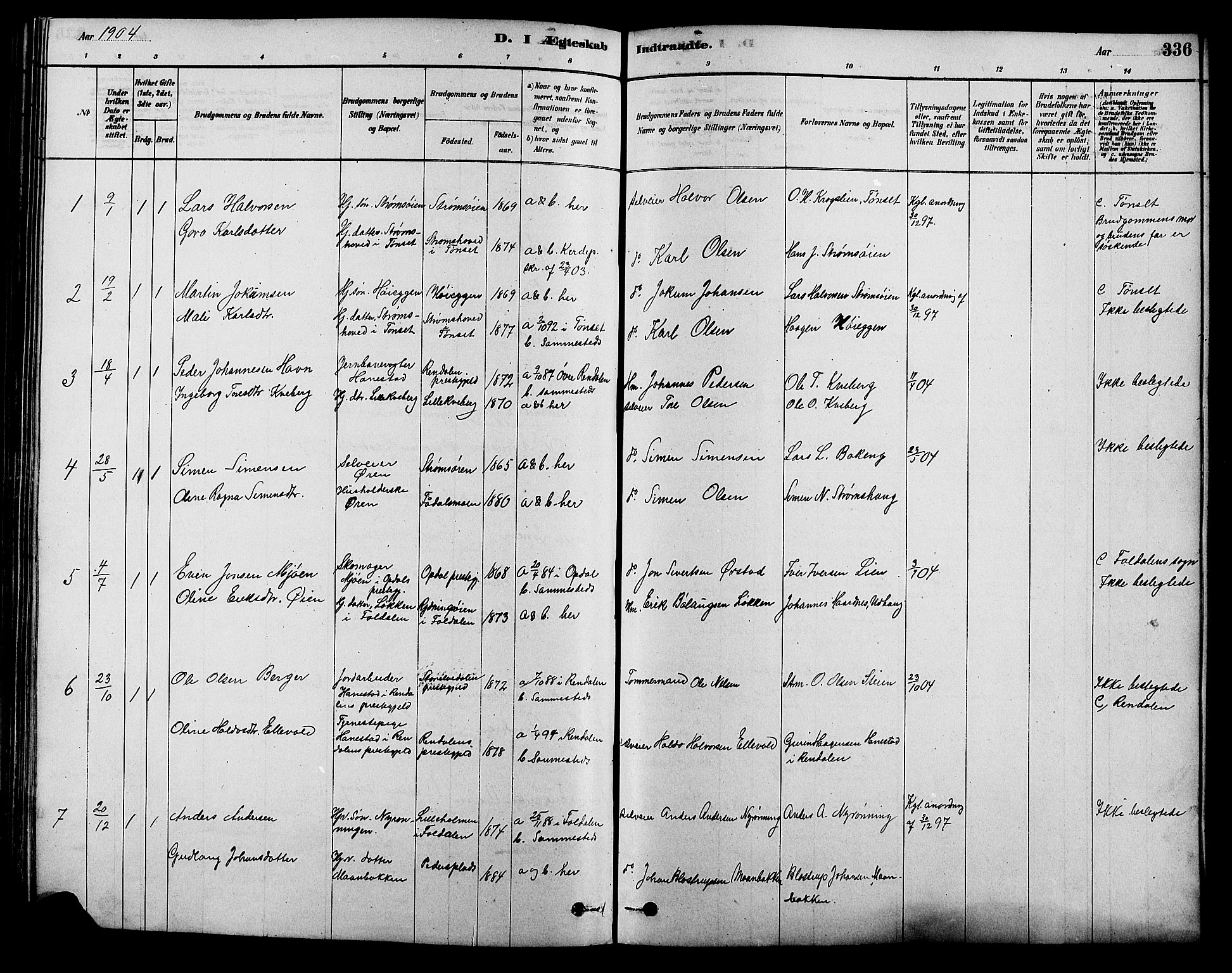 Alvdal prestekontor, SAH/PREST-060/H/Ha/Hab/L0003: Parish register (copy) no. 3, 1878-1907, p. 336