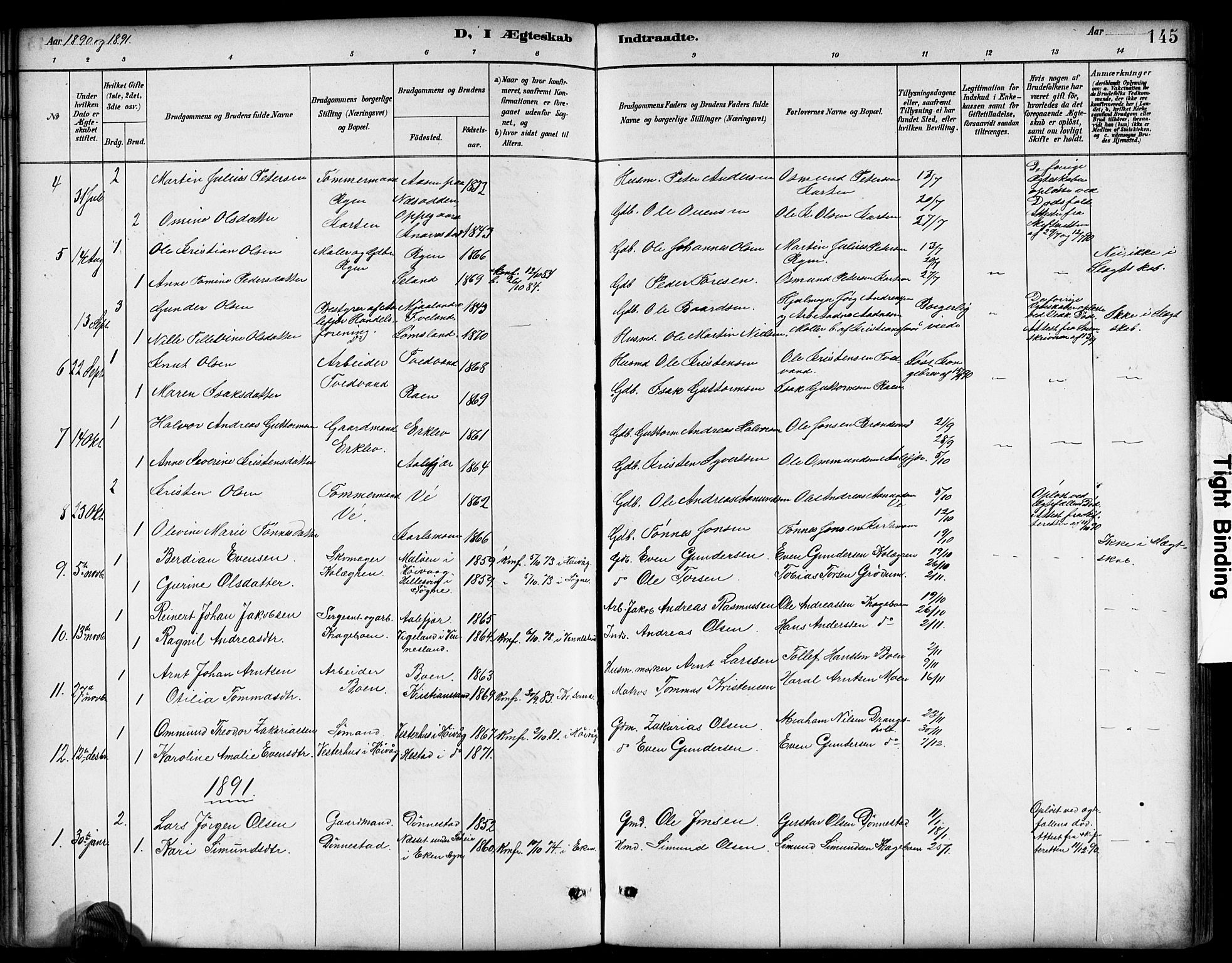 Tveit sokneprestkontor, AV/SAK-1111-0043/F/Fb/L0004: Parish register (copy) no. B 4, 1887-1914, p. 145