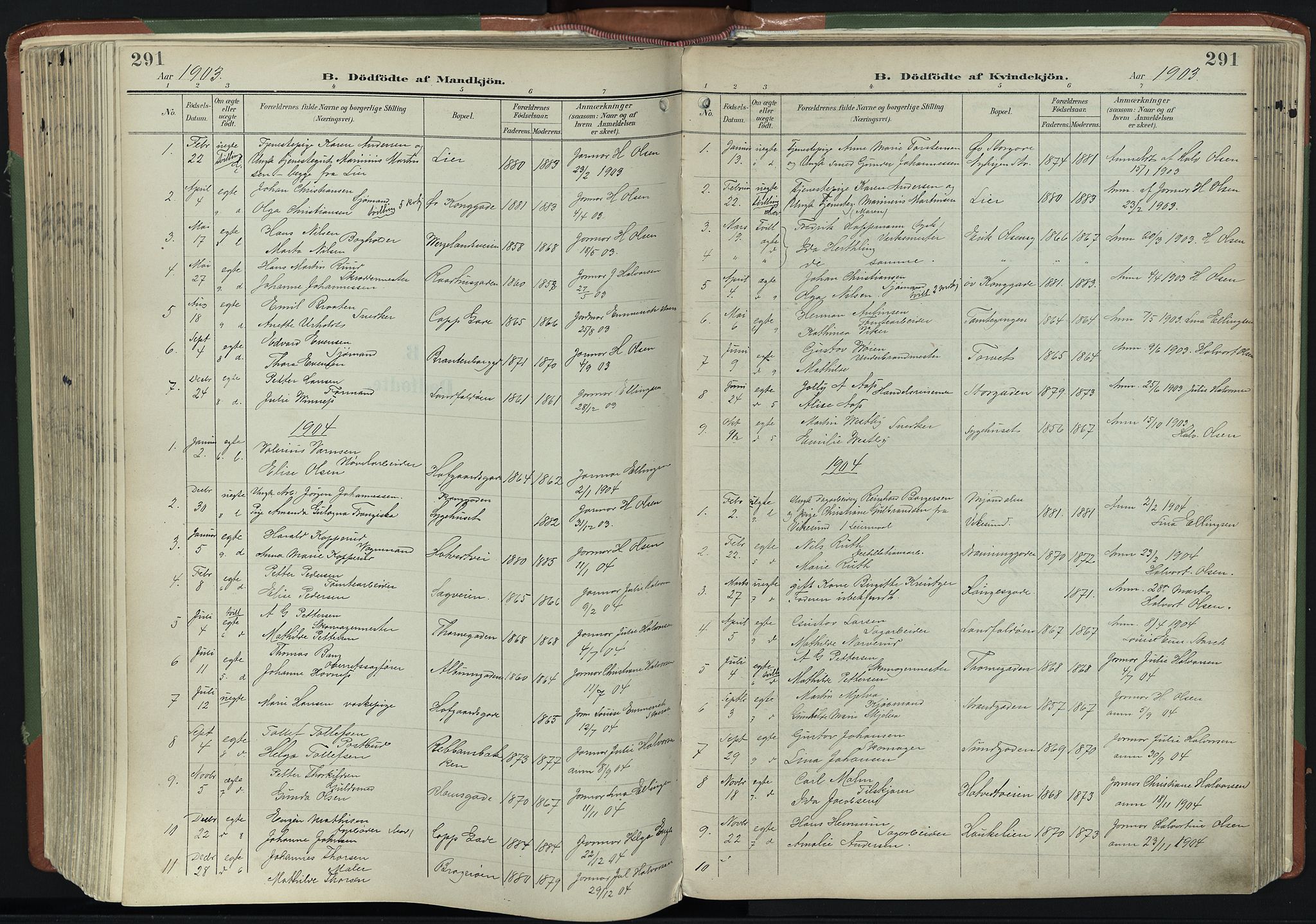 Bragernes kirkebøker, SAKO/A-6/F/Fb/L0009: Parish register (official) no. II 9, 1902-1911, p. 291