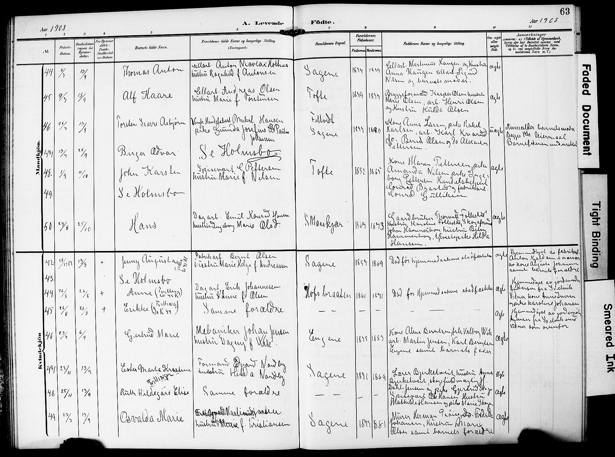 Hurum kirkebøker, AV/SAKO-A-229/G/Ga/L0004: Parish register (copy) no. I 4, 1904-1909, p. 63