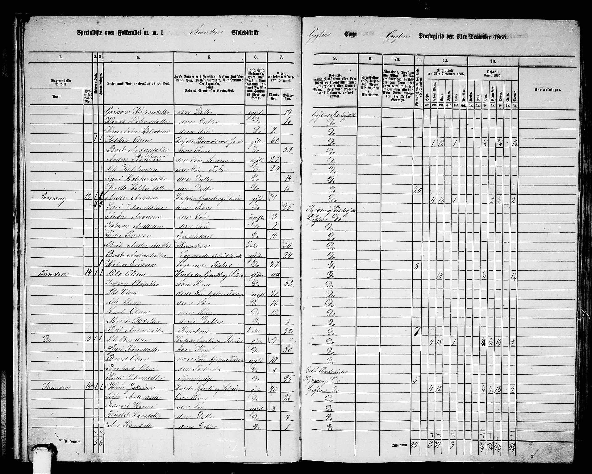 RA, 1865 census for Grytten, 1865, p. 13