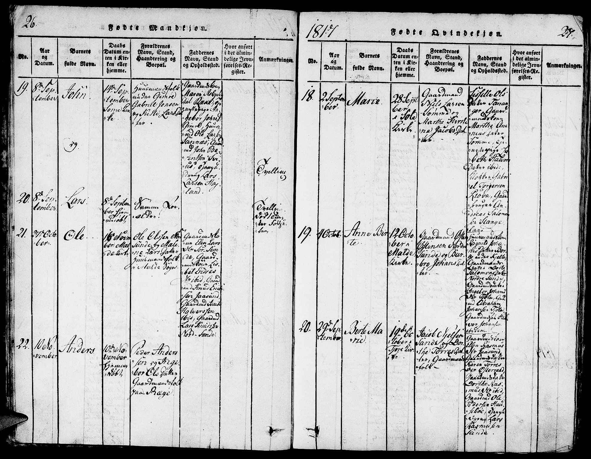 Håland sokneprestkontor, AV/SAST-A-101802/001/30BA/L0004: Parish register (official) no. A 4, 1815-1829, p. 26-27