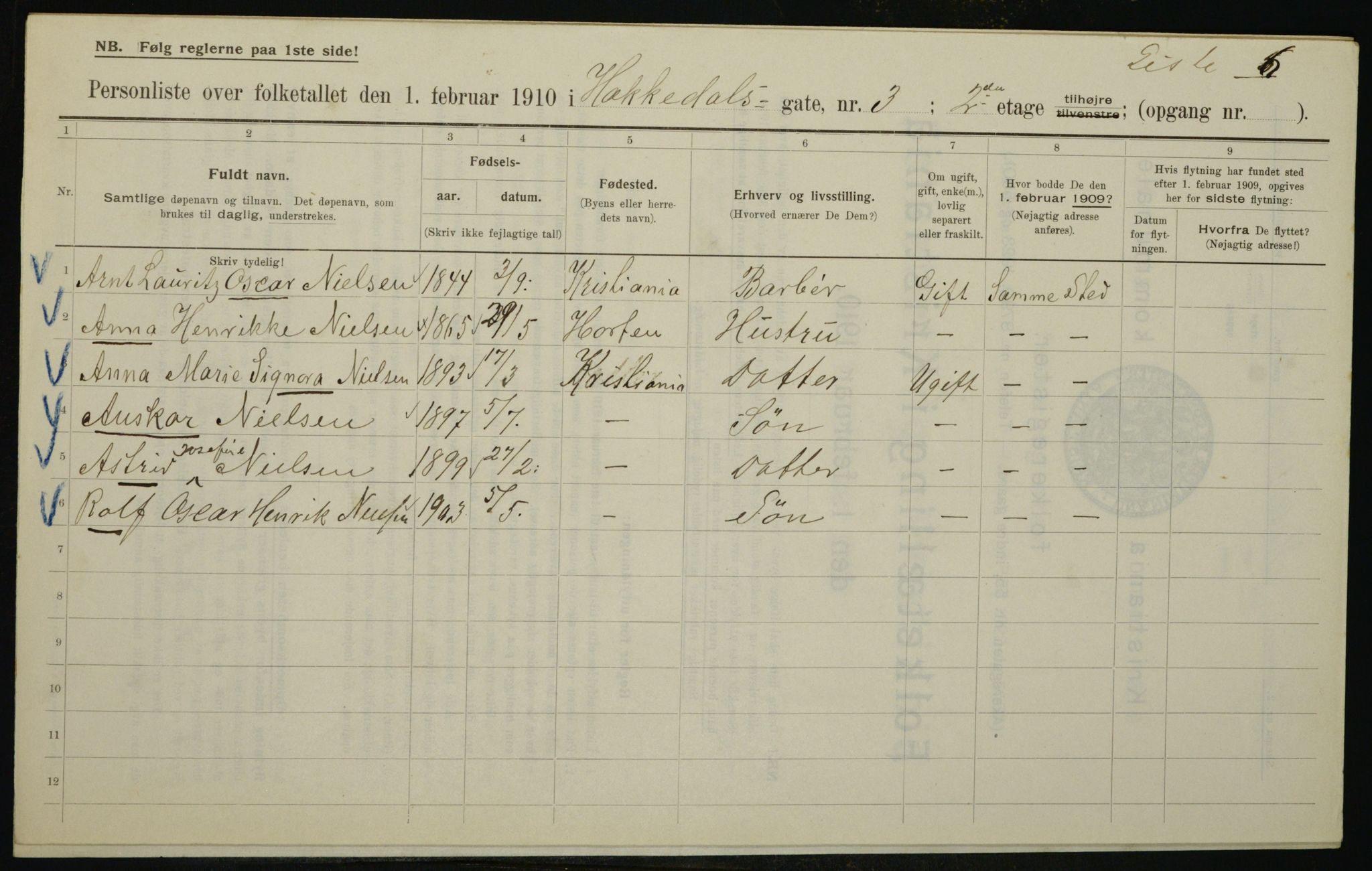 OBA, Municipal Census 1910 for Kristiania, 1910, p. 31956