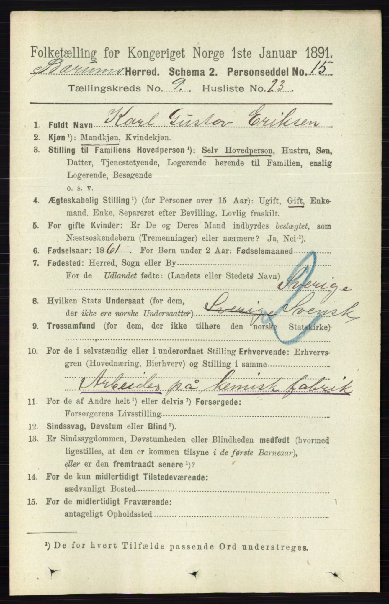 RA, 1891 census for 0219 Bærum, 1891, p. 5358