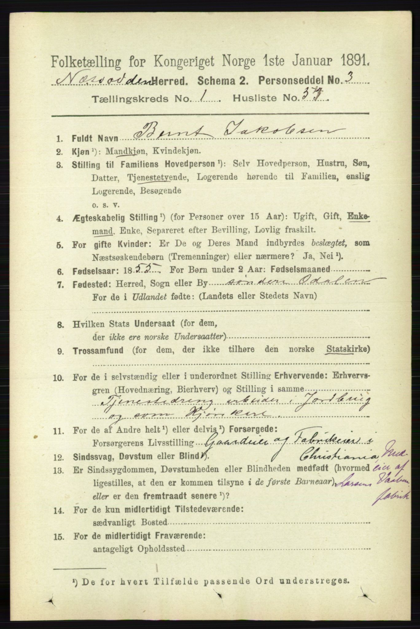 RA, 1891 census for 0216 Nesodden, 1891, p. 352