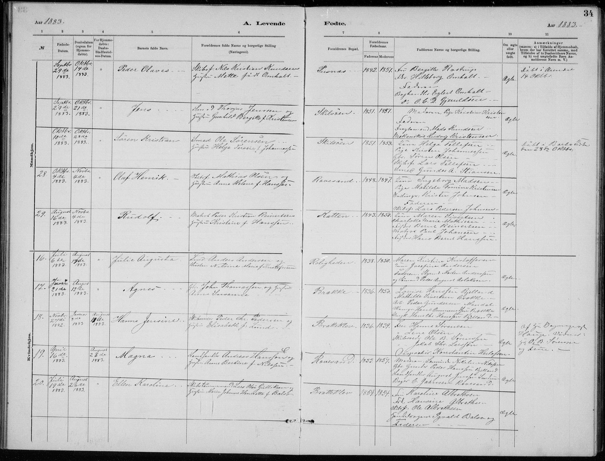Tromøy sokneprestkontor, SAK/1111-0041/F/Fb/L0005: Parish register (copy) no. B 5, 1877-1891, p. 34