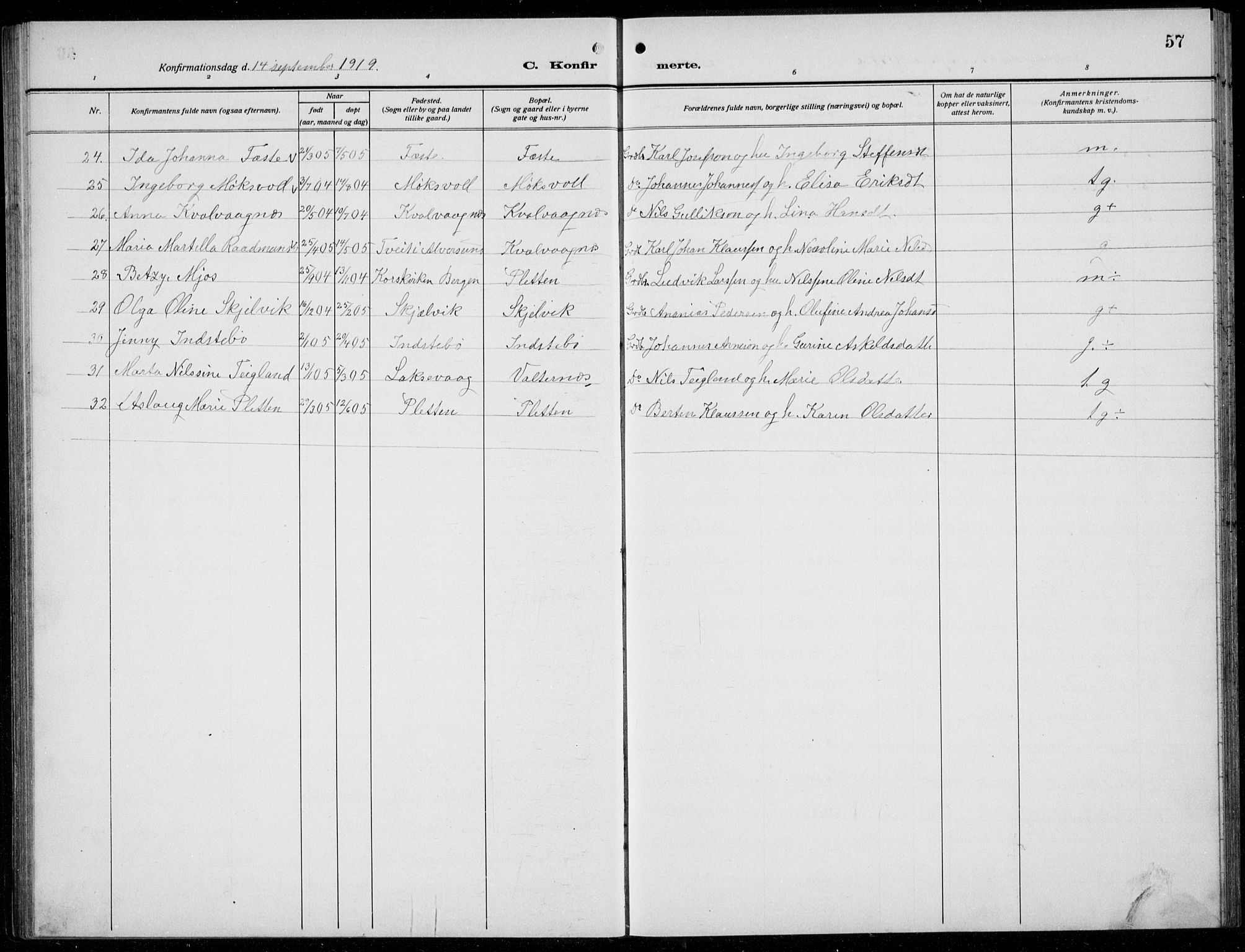 Alversund Sokneprestembete, SAB/A-73901/H/Ha/Hab: Parish register (copy) no. B 5, 1914-1932, p. 57