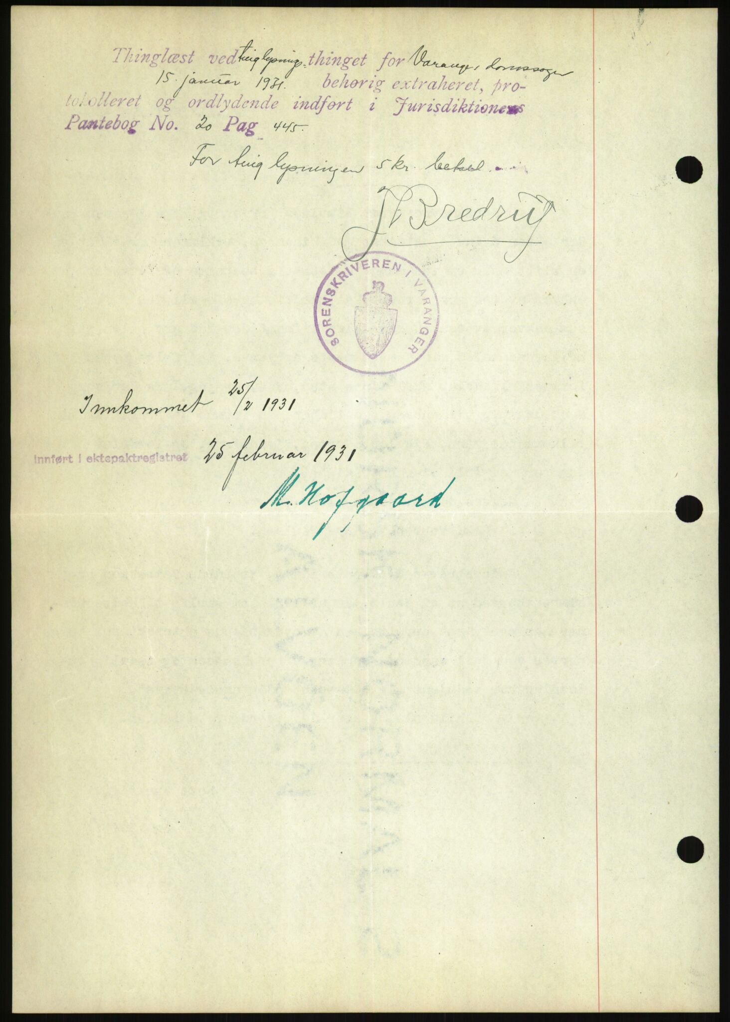 Oslo byskriverembete, AV/SAO-A-10227/2/G/Gb/L0072: Tinglyste ektepakter, Finnmark, bind 1, 1928-1950