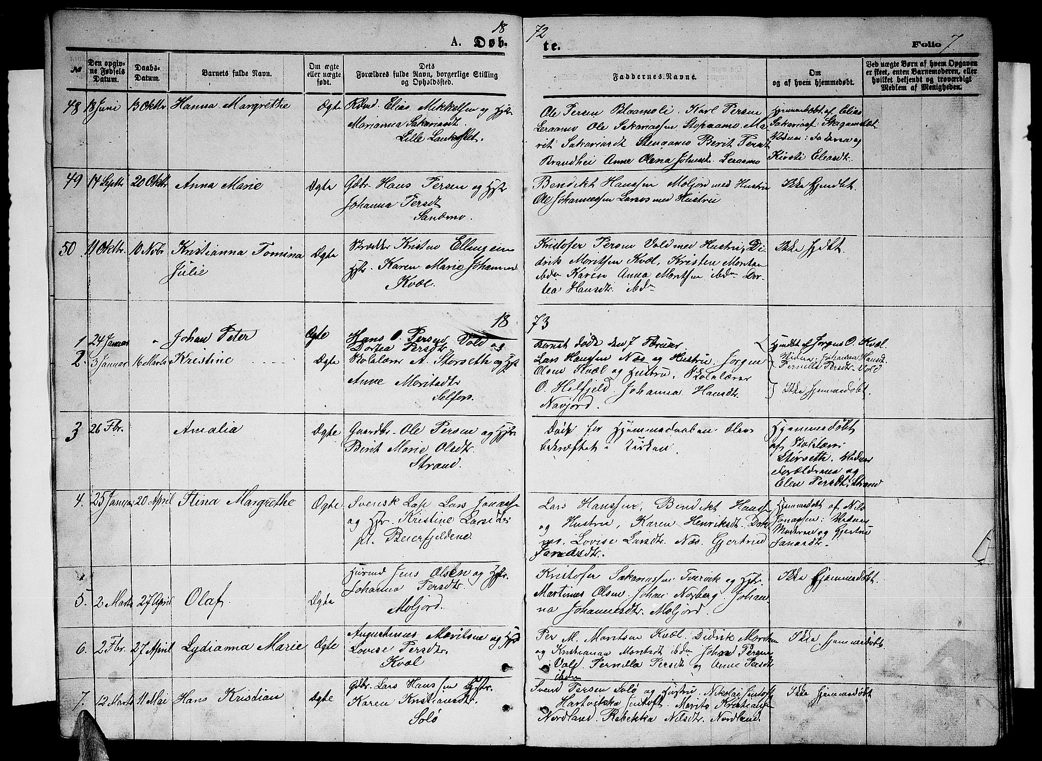 Ministerialprotokoller, klokkerbøker og fødselsregistre - Nordland, AV/SAT-A-1459/846/L0653: Parish register (copy) no. 846C03, 1872-1887, p. 7