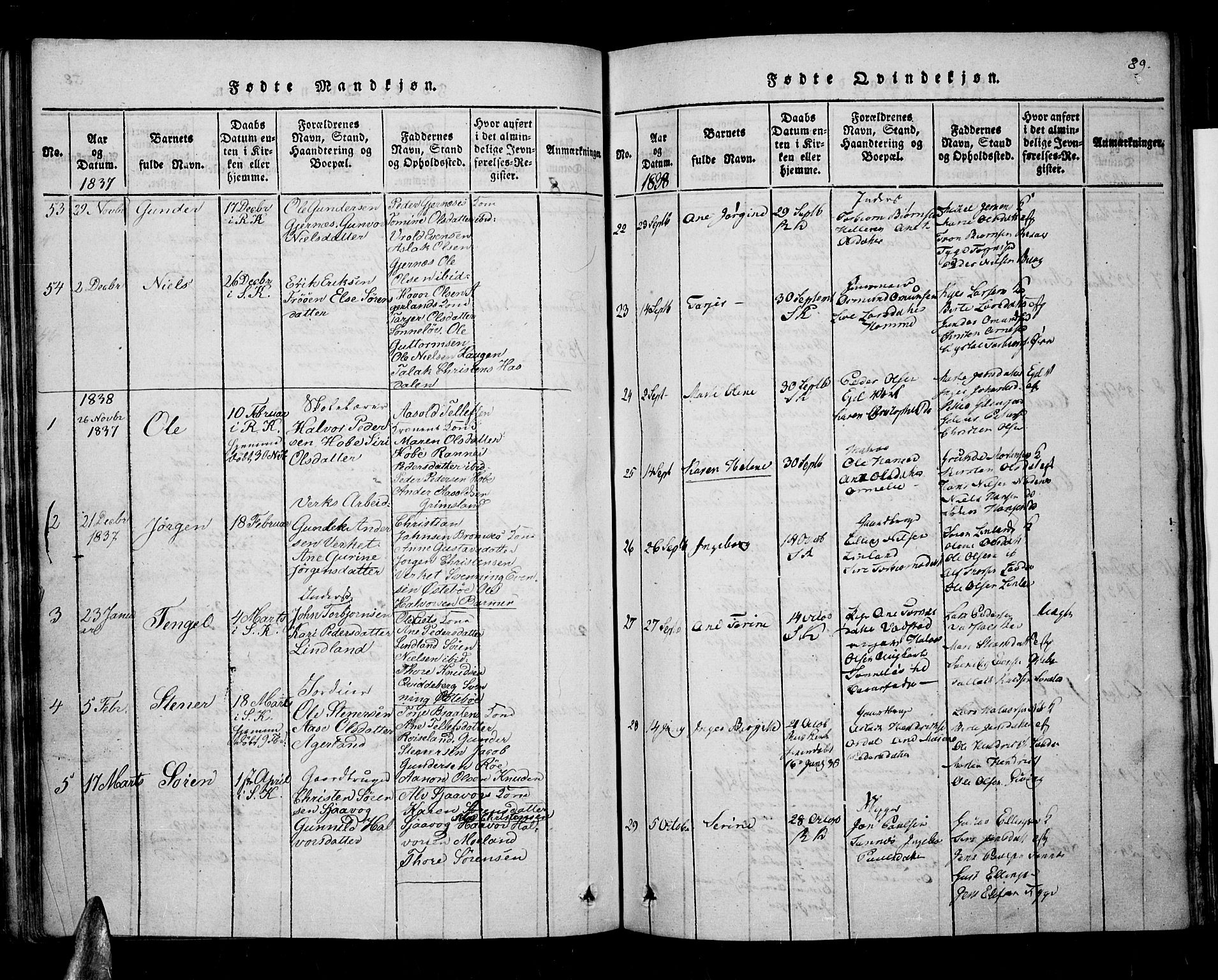 Søndeled sokneprestkontor, AV/SAK-1111-0038/F/Fa/L0001: Parish register (official) no. A 1, 1816-1838, p. 89