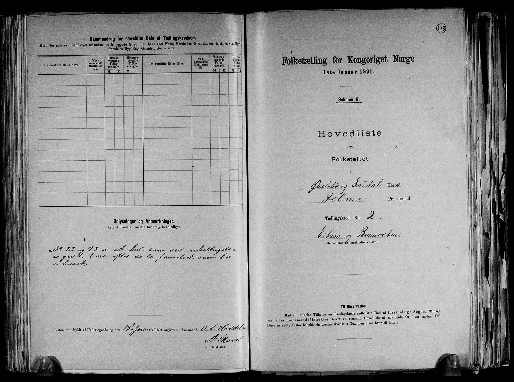 RA, 1891 census for 1021 Øyslebø og Laudal, 1891, p. 8