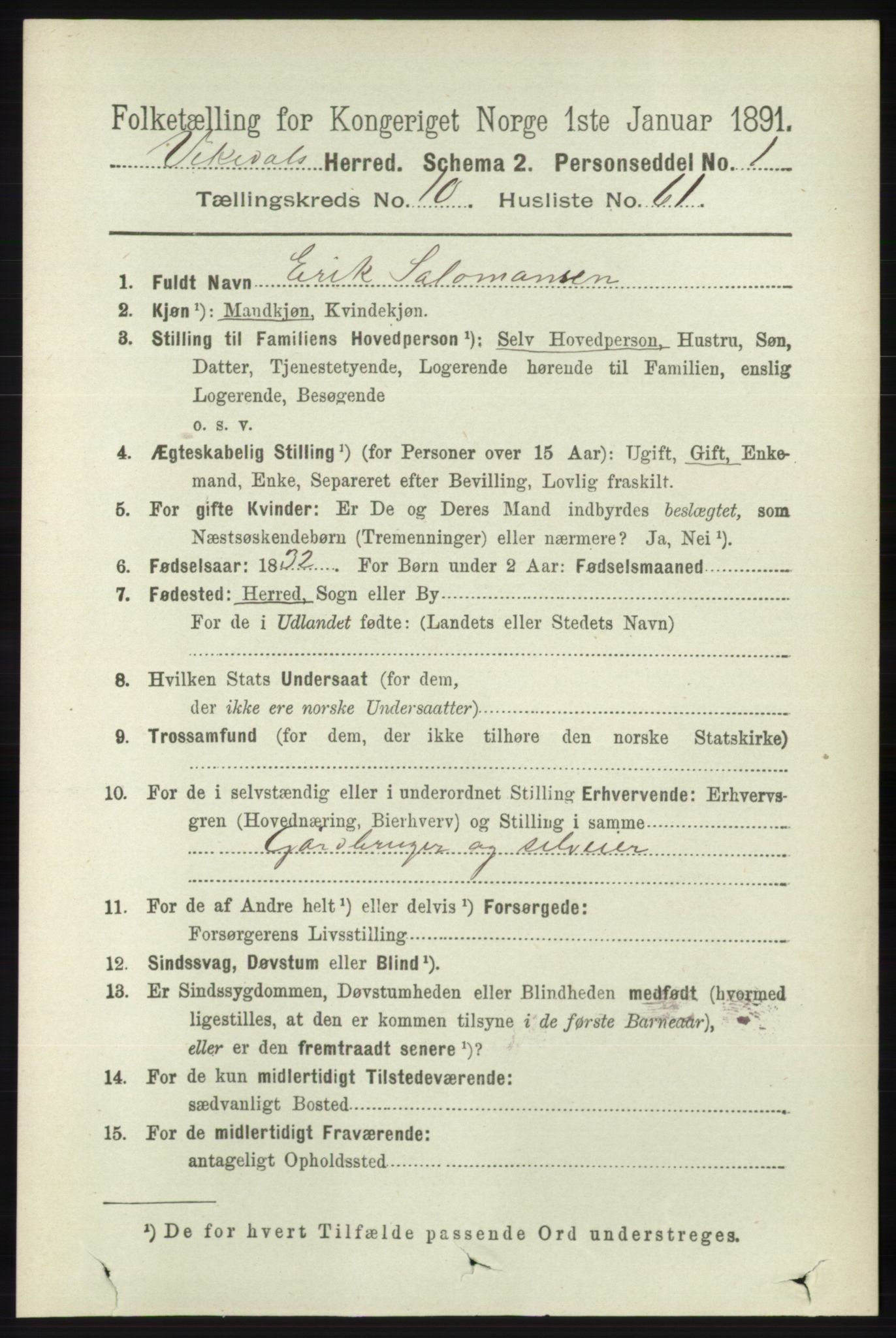 RA, 1891 census for 1157 Vikedal, 1891, p. 2835