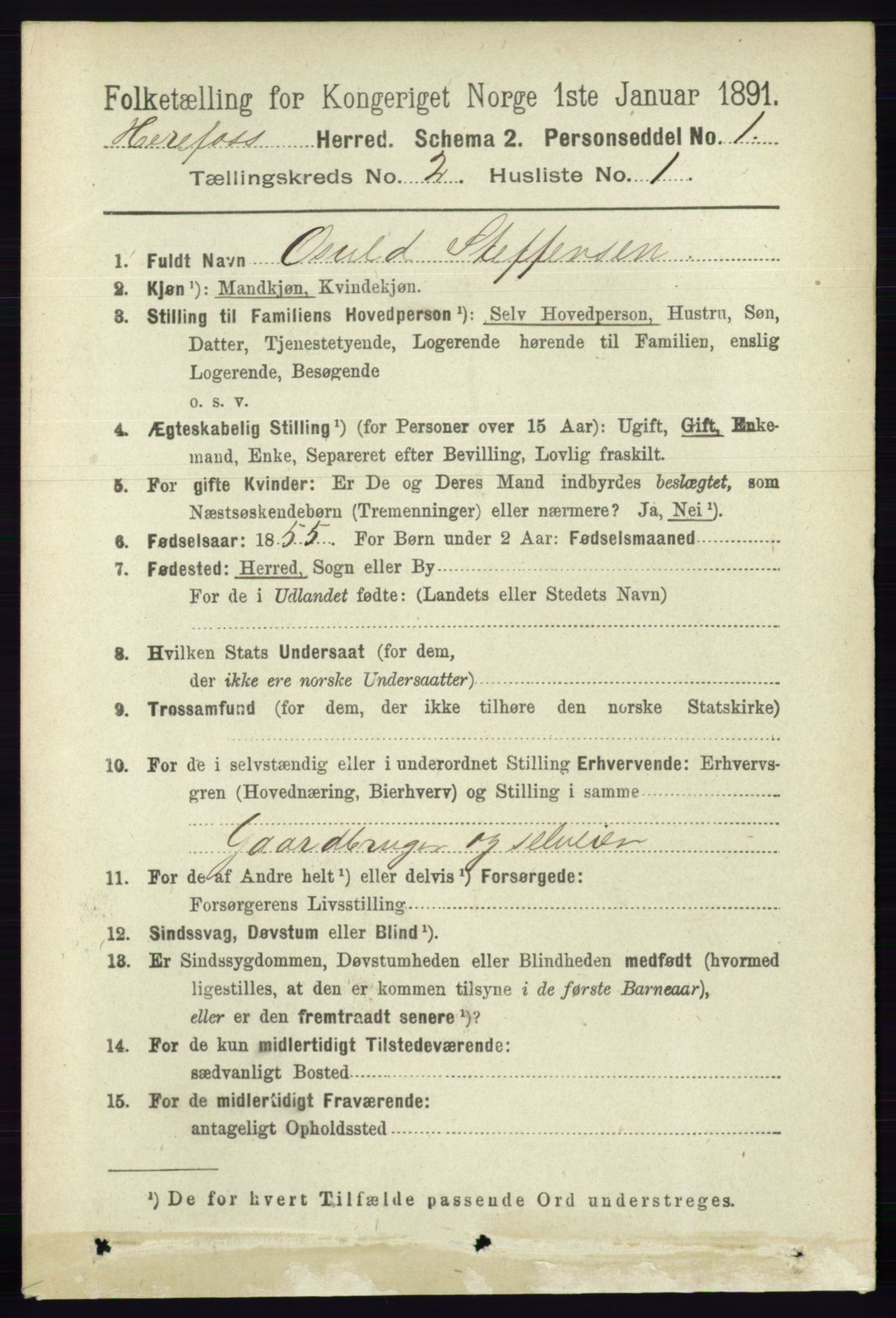 RA, 1891 census for 0933 Herefoss, 1891, p. 280