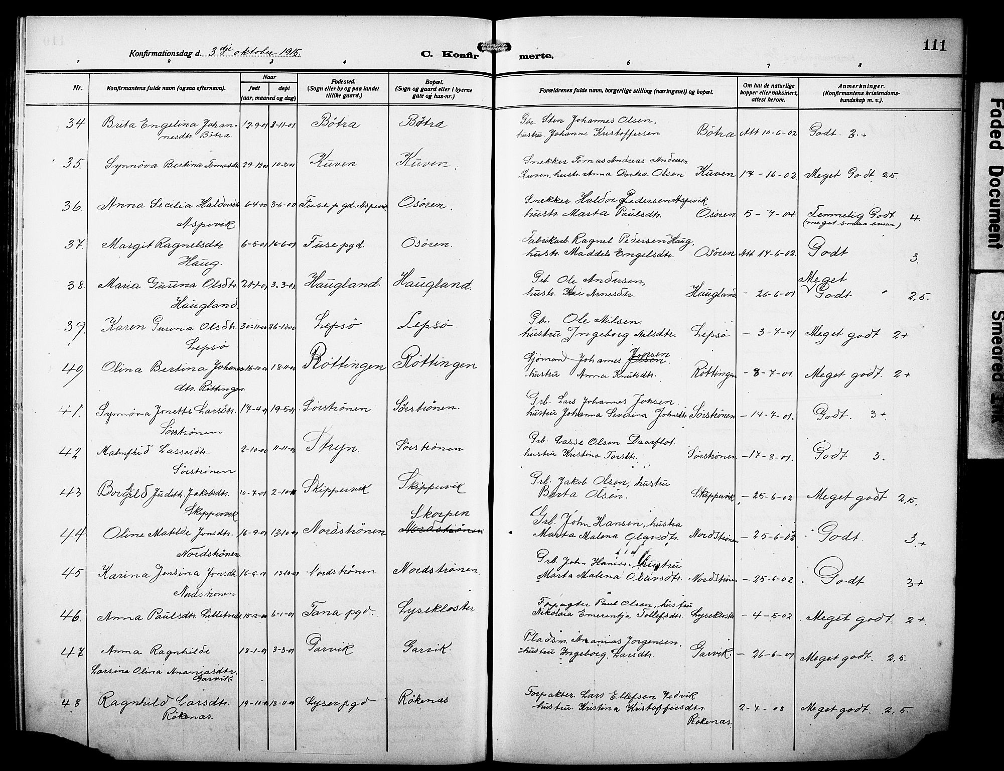 Os sokneprestembete, AV/SAB-A-99929: Parish register (copy) no. A 4, 1914-1923, p. 111