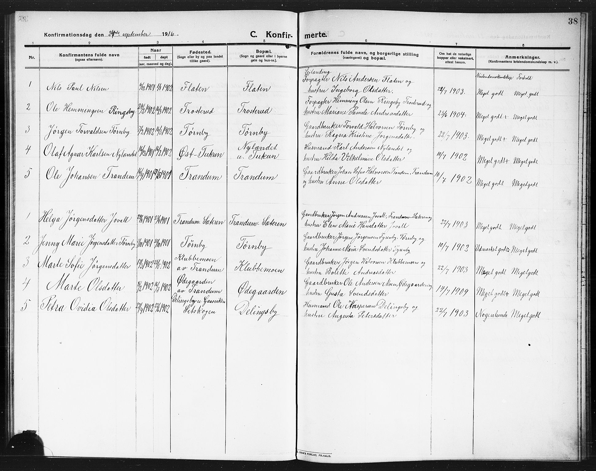 Rødenes prestekontor Kirkebøker, SAO/A-2005/G/Gb/L0002: Parish register (copy) no. II 2, 1911-1921, p. 38
