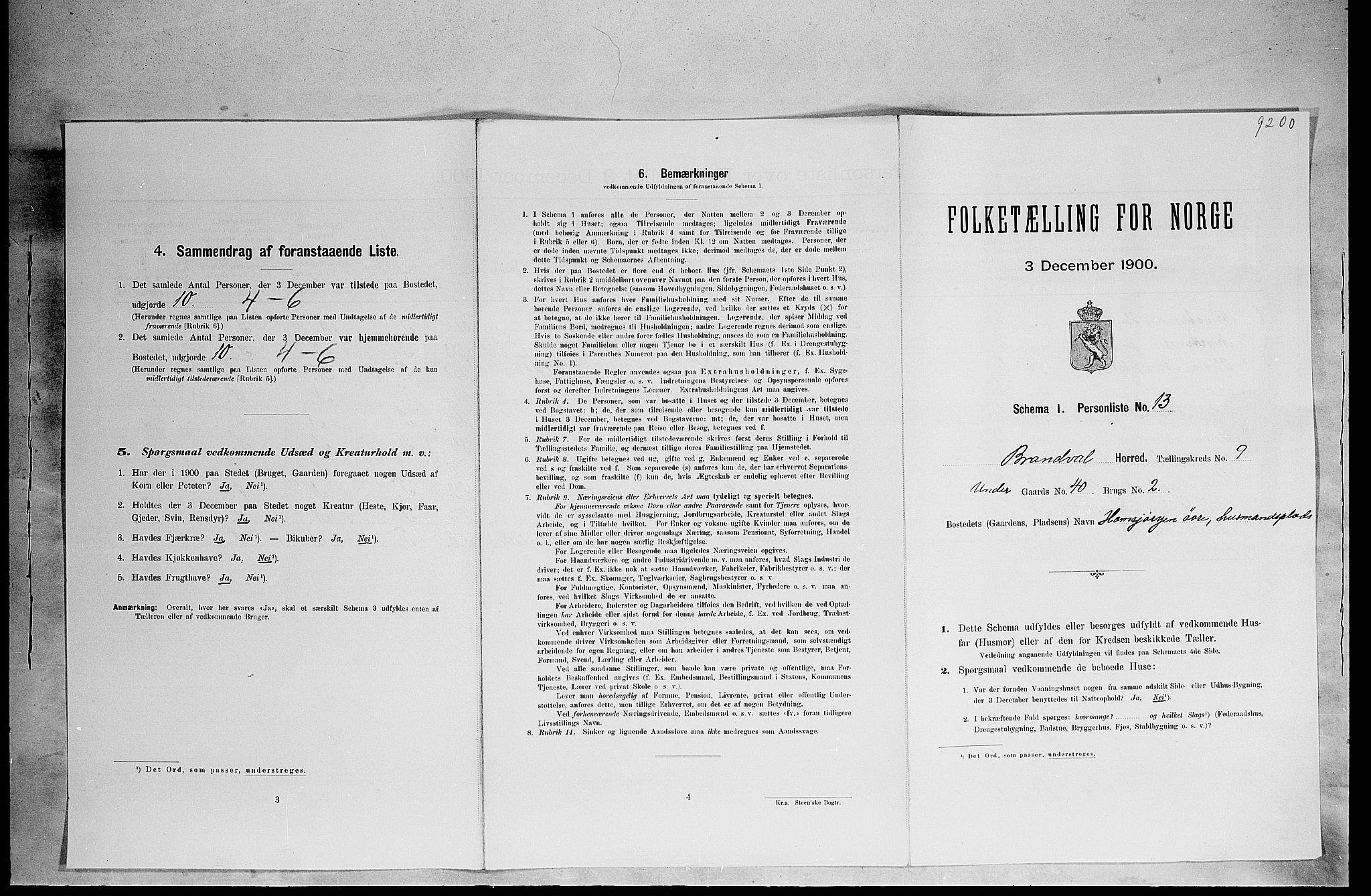 SAH, 1900 census for Brandval, 1900, p. 1169