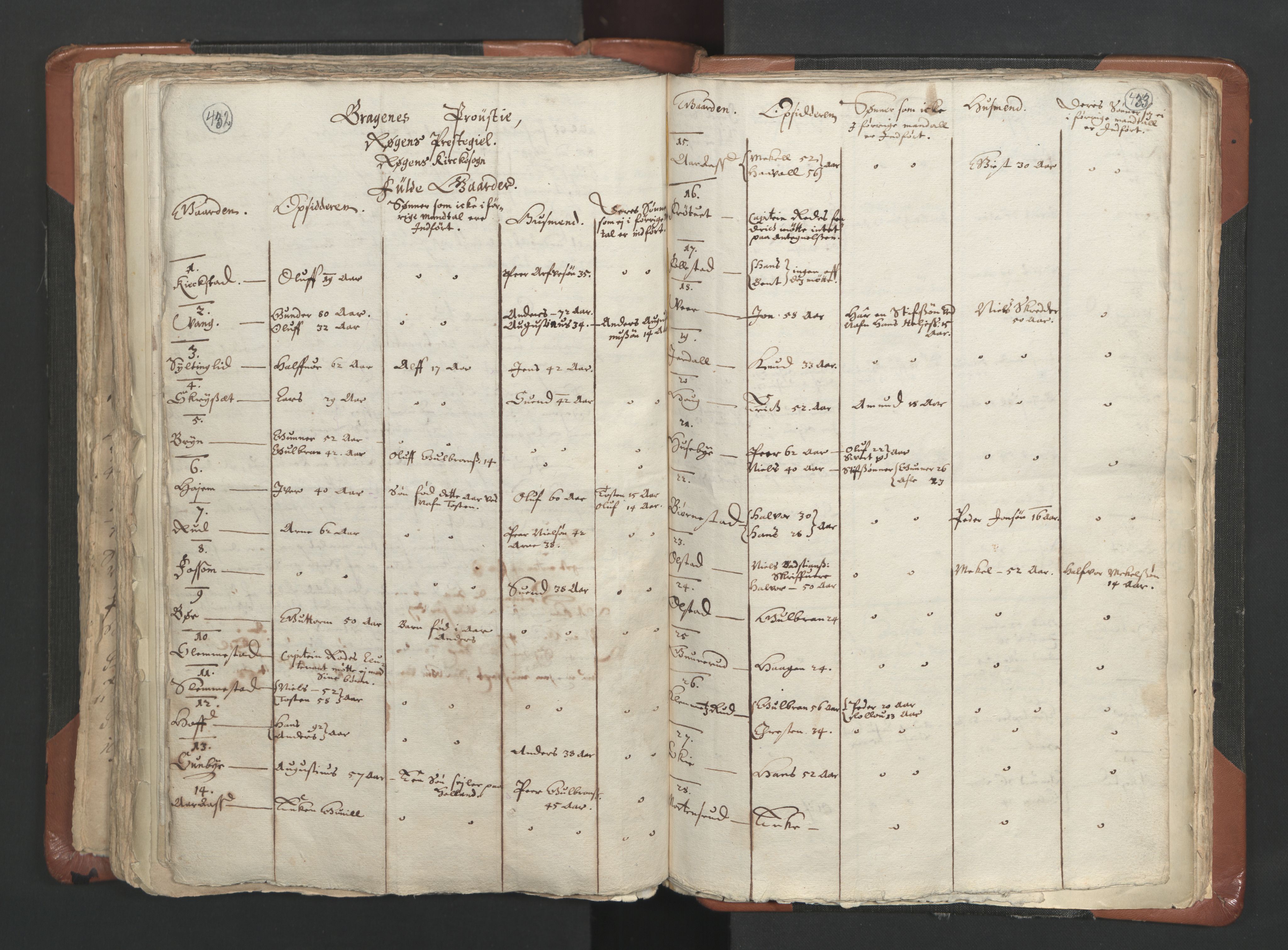 RA, Vicar's Census 1664-1666, no. 9: Bragernes deanery, 1664-1666, p. 432-433