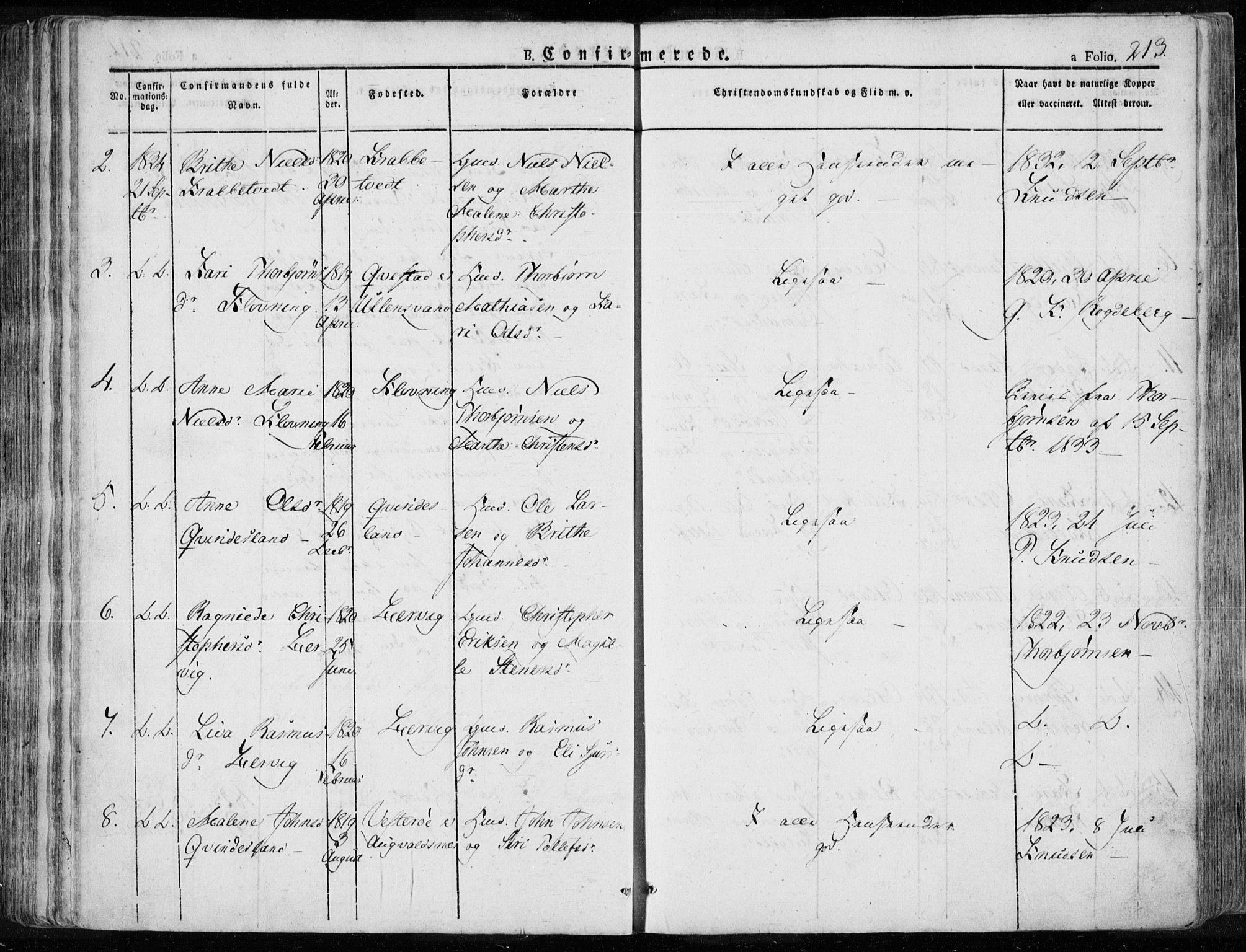 Tysvær sokneprestkontor, AV/SAST-A -101864/H/Ha/Haa/L0001: Parish register (official) no. A 1.1, 1831-1856, p. 213