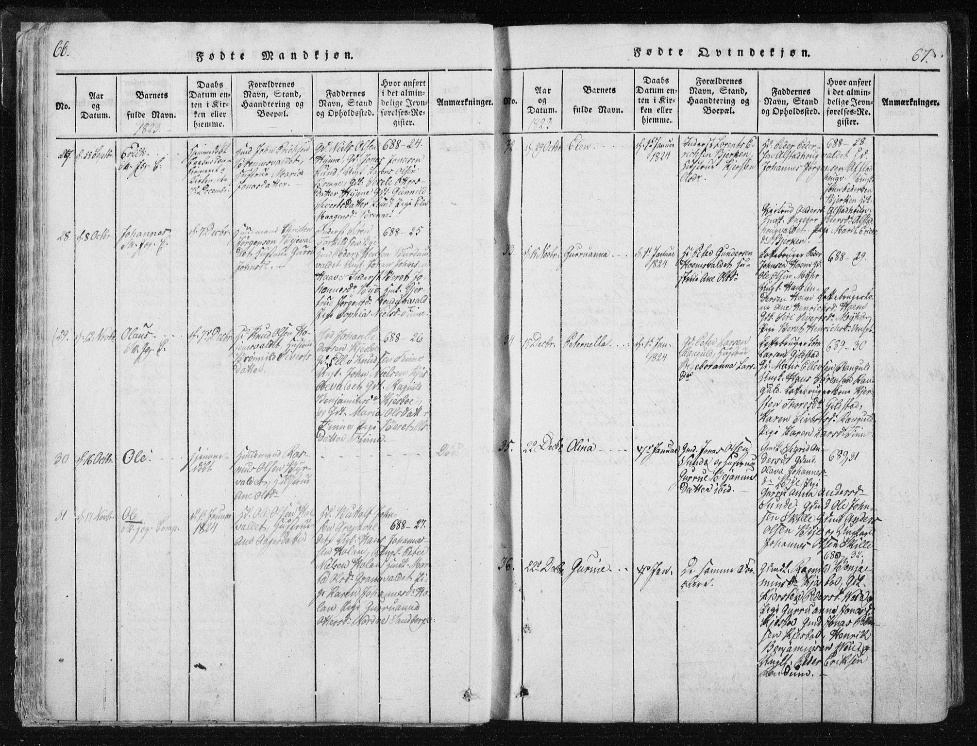 Ministerialprotokoller, klokkerbøker og fødselsregistre - Nord-Trøndelag, SAT/A-1458/717/L0148: Parish register (official) no. 717A04 /1, 1816-1825, p. 66-67