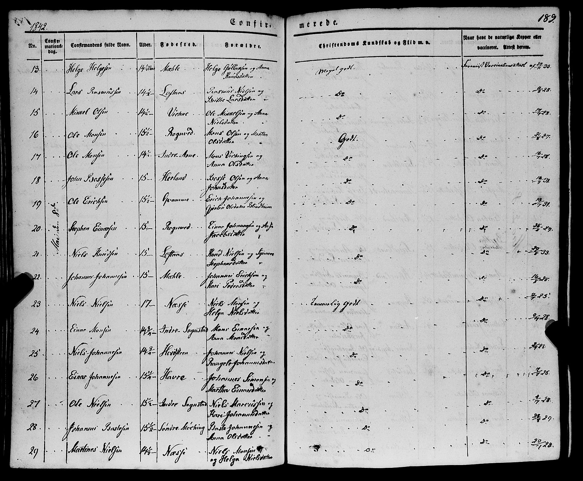 Haus sokneprestembete, SAB/A-75601/H/Haa: Parish register (official) no. A 15, 1838-1847, p. 189