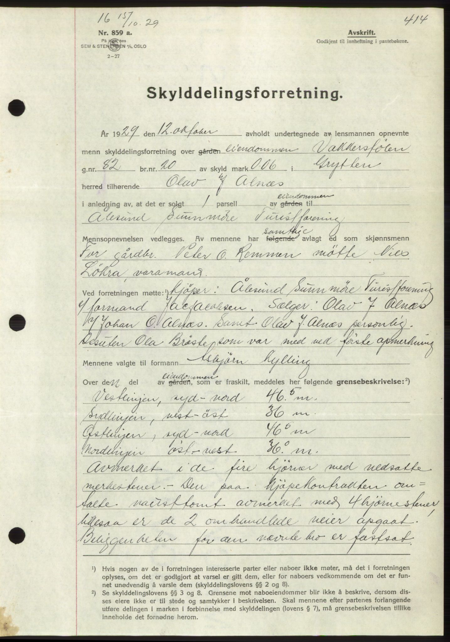 Romsdal sorenskriveri, AV/SAT-A-4149/1/2/2C/L0056: Mortgage book no. 50, 1929-1929, Deed date: 15.10.1929