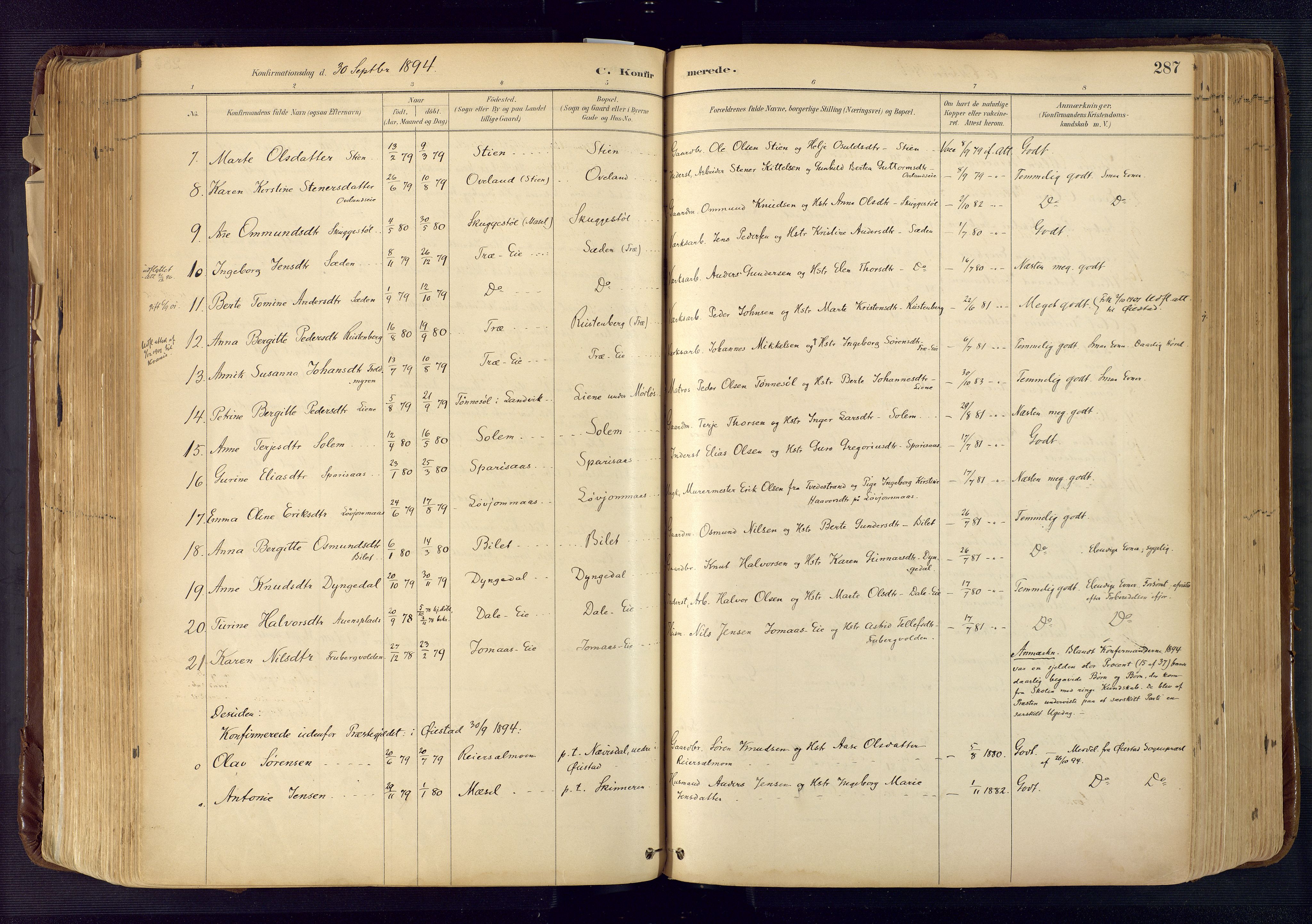 Froland sokneprestkontor, SAK/1111-0013/F/Fa/L0005: Parish register (official) no. A 5, 1882-1921, p. 287