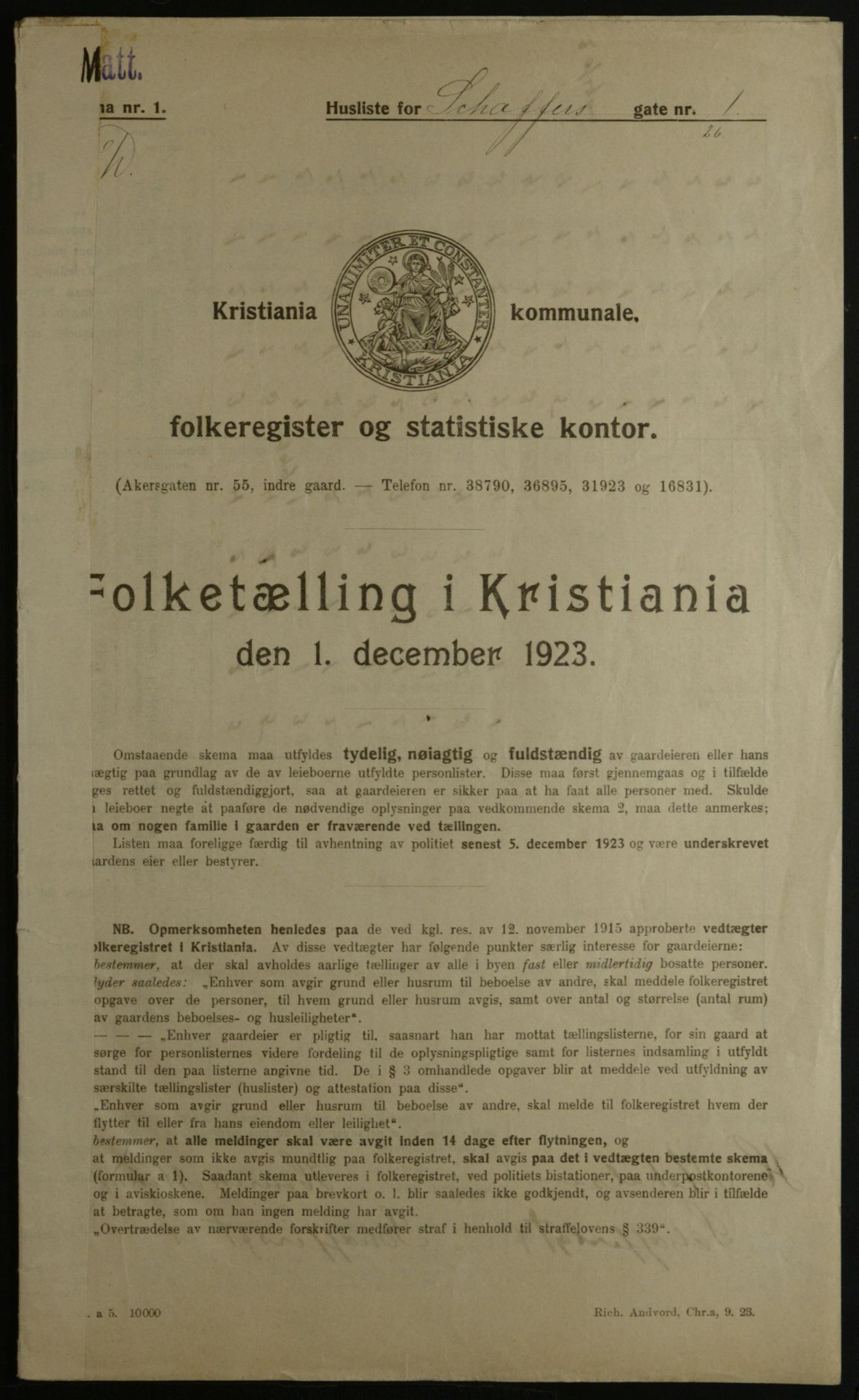 OBA, Municipal Census 1923 for Kristiania, 1923, p. 103030