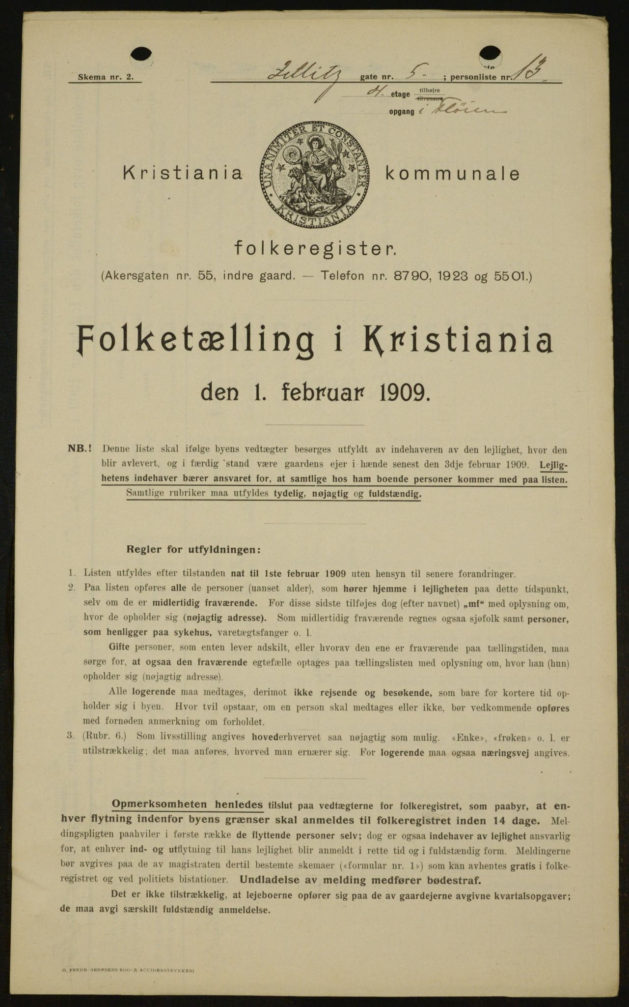 OBA, Municipal Census 1909 for Kristiania, 1909, p. 116869