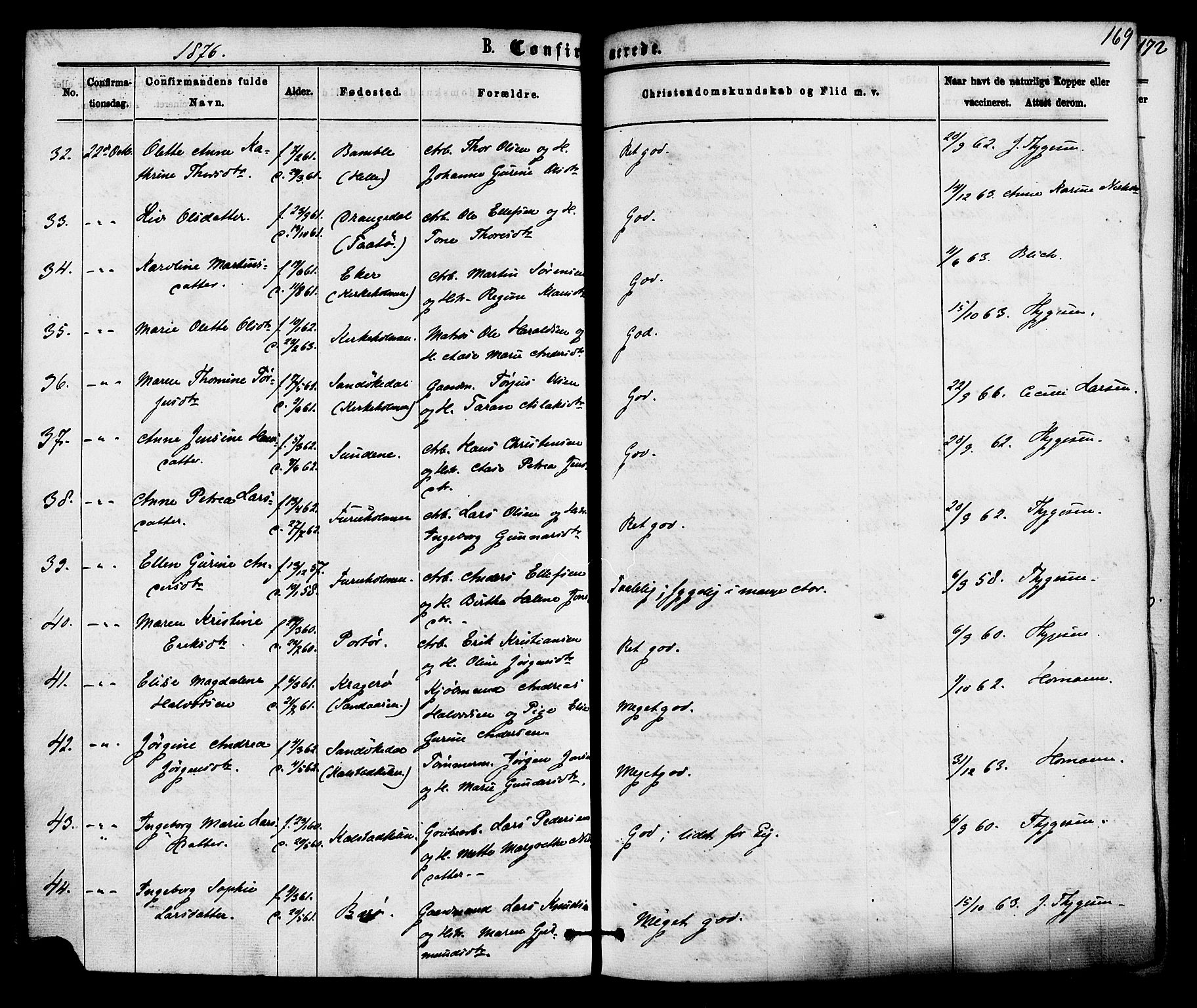 Skåtøy kirkebøker, SAKO/A-304/F/Fa/L0001: Parish register (official) no. I 1, 1874-1883, p. 169