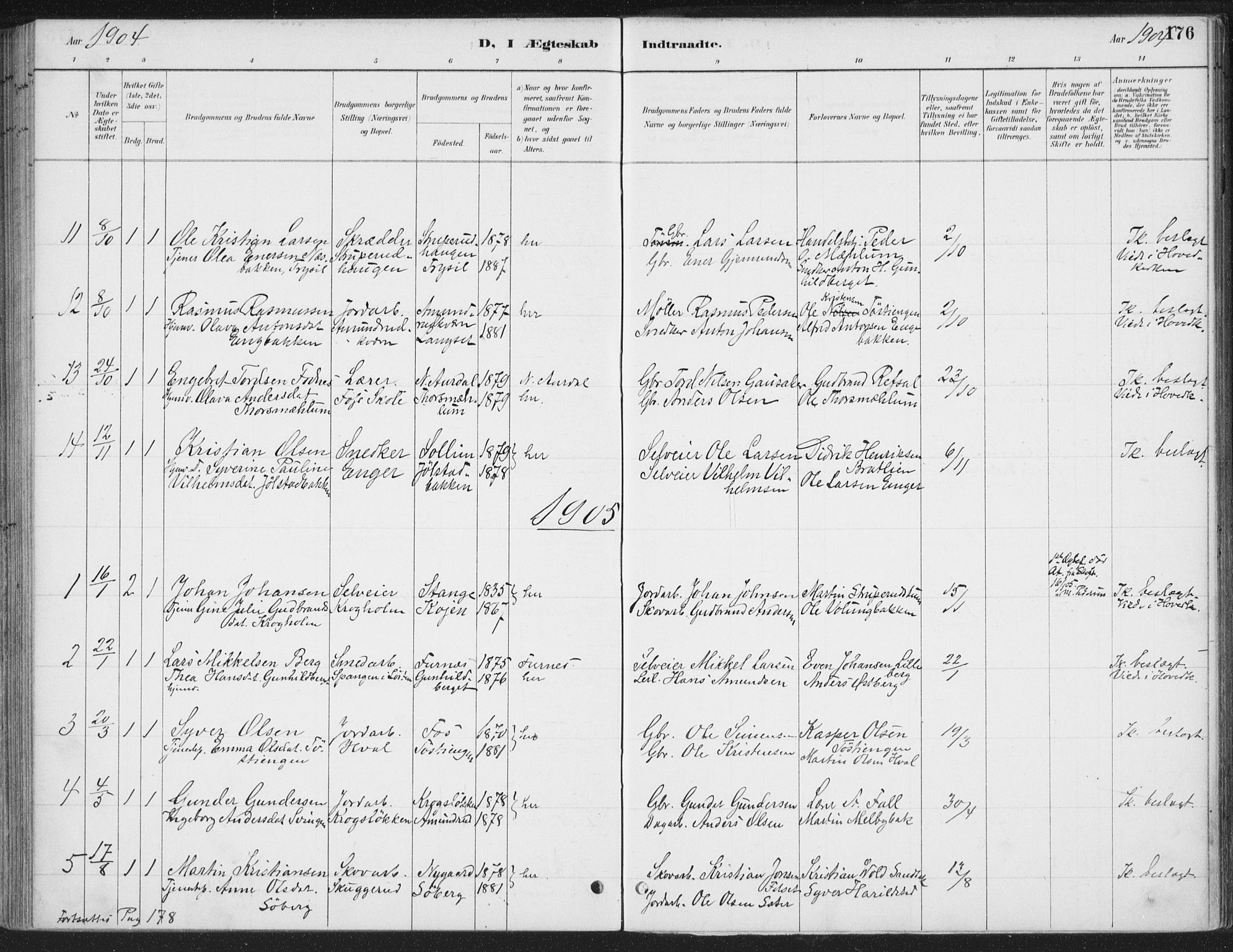 Romedal prestekontor, SAH/PREST-004/K/L0008: Parish register (official) no. 8, 1887-1905, p. 176