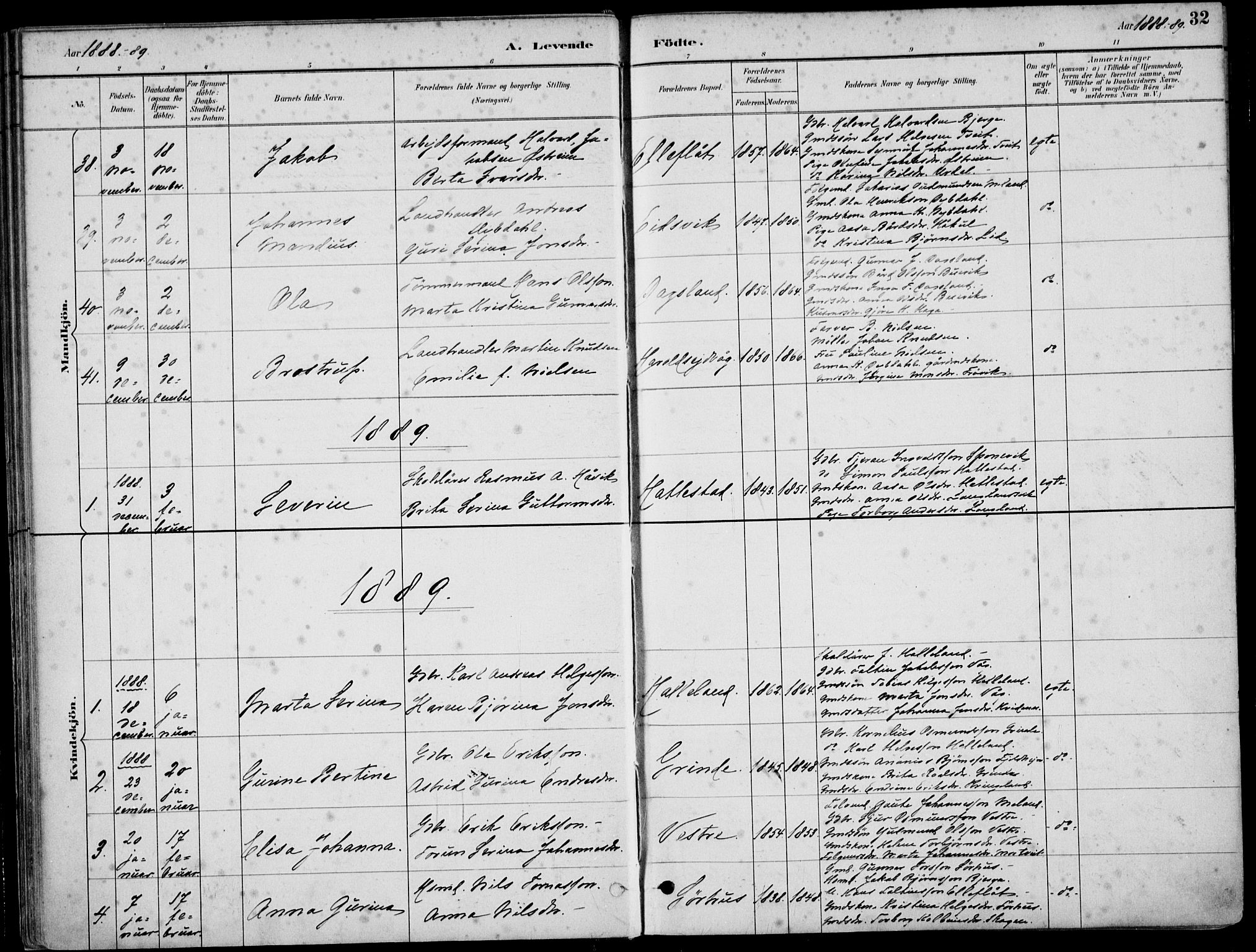 Skjold sokneprestkontor, SAST/A-101847/H/Ha/Haa/L0010: Parish register (official) no. A 10, 1882-1897, p. 32