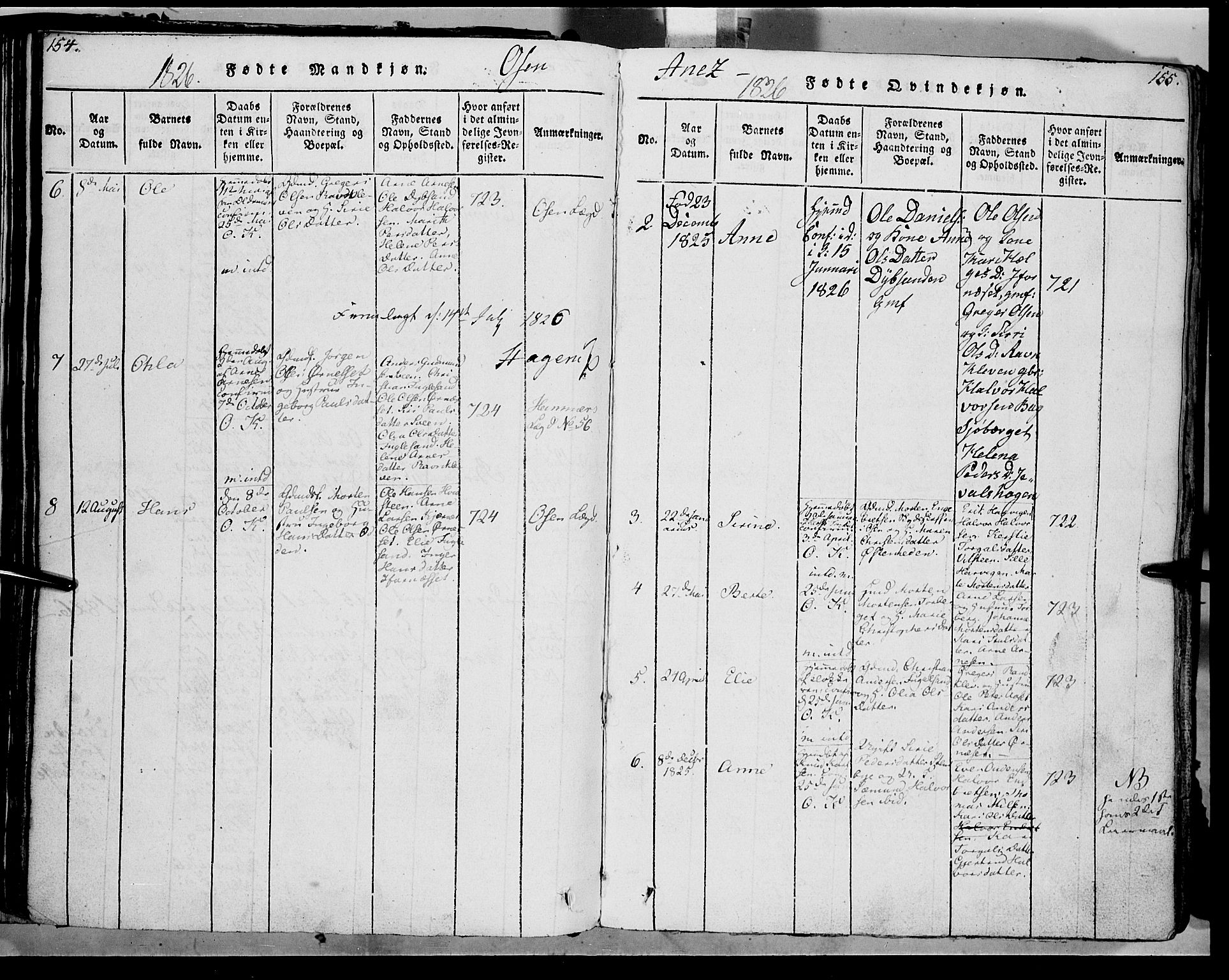 Trysil prestekontor, AV/SAH-PREST-046/H/Ha/Haa/L0003: Parish register (official) no. 3 /2, 1814-1842, p. 154-155