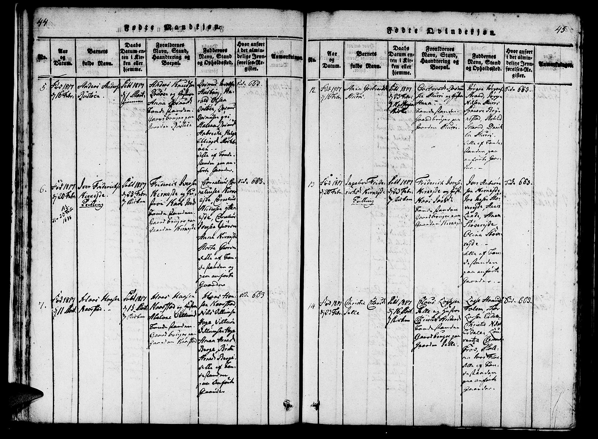 Innvik sokneprestembete, AV/SAB-A-80501: Parish register (official) no. A 2, 1816-1821, p. 44-45