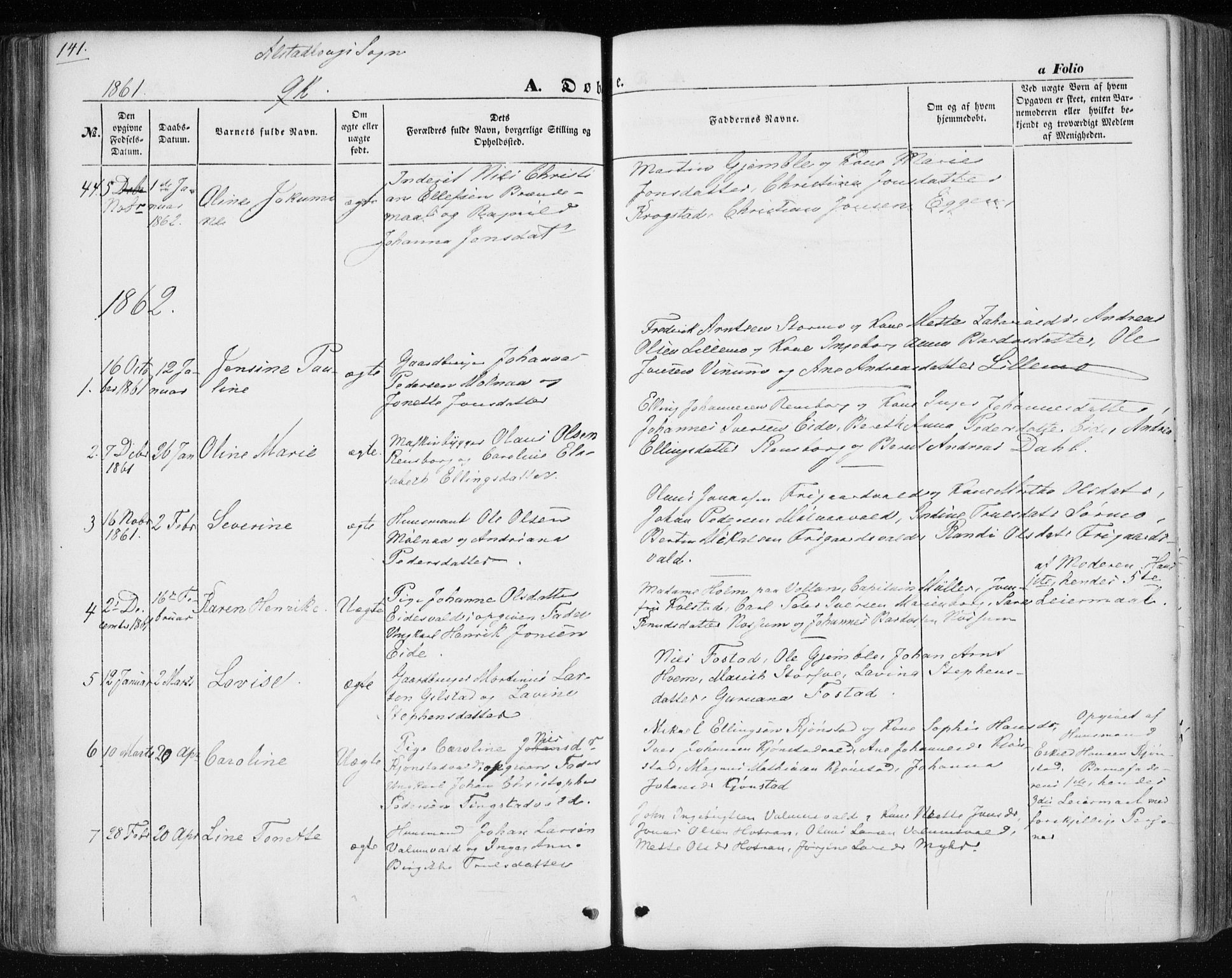 Ministerialprotokoller, klokkerbøker og fødselsregistre - Nord-Trøndelag, AV/SAT-A-1458/717/L0154: Parish register (official) no. 717A07 /1, 1850-1862, p. 141