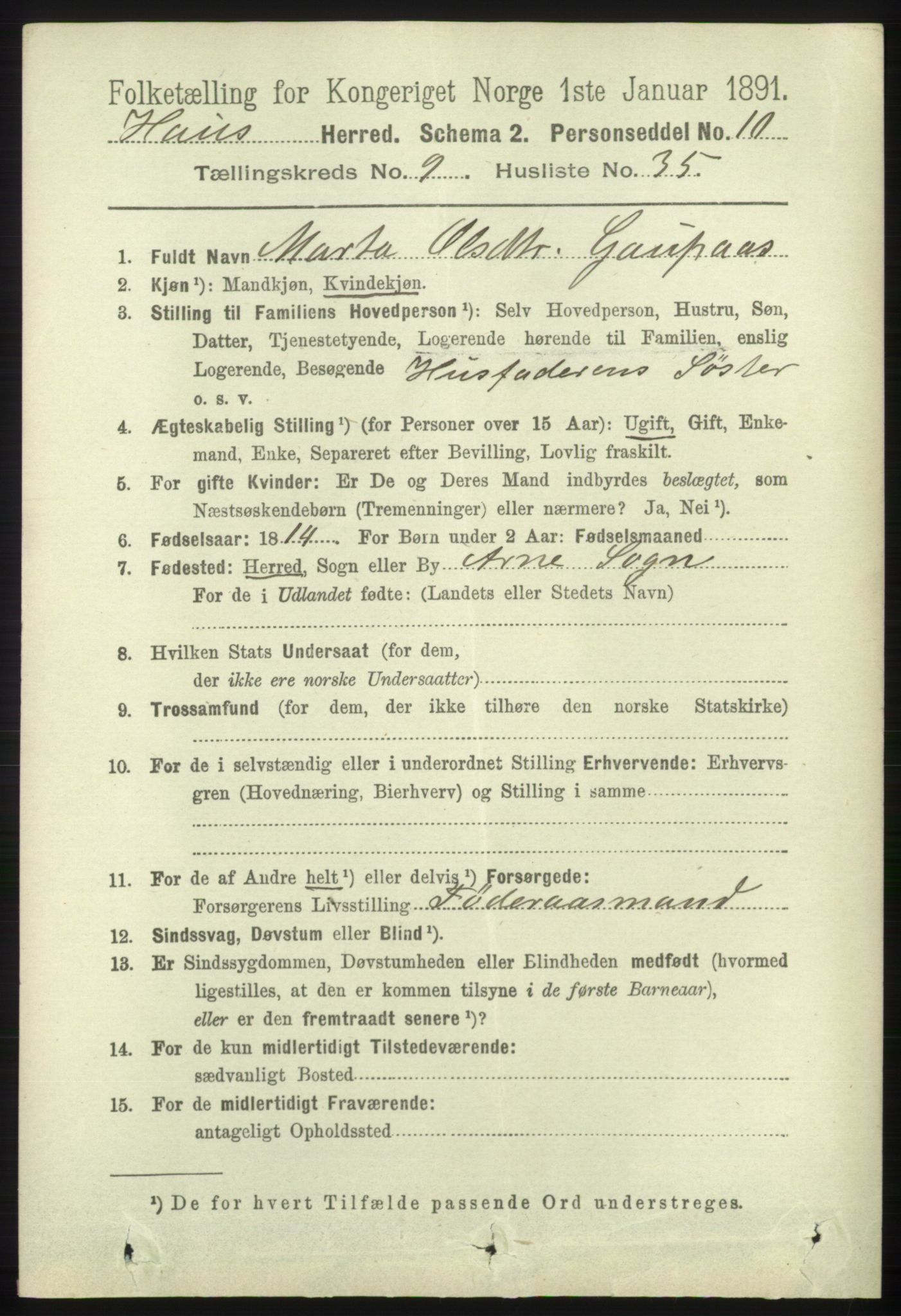 RA, 1891 census for 1250 Haus, 1891, p. 4081