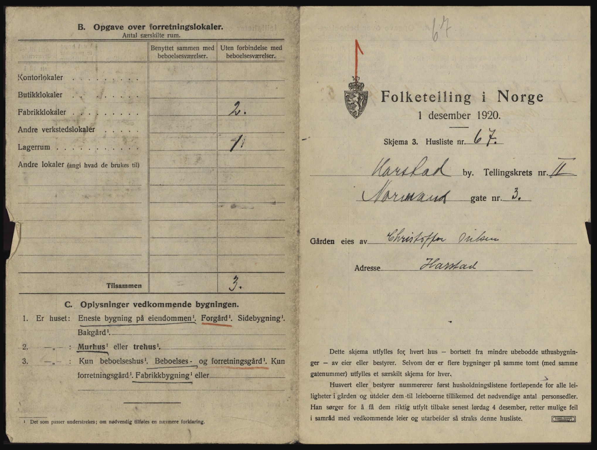 SATØ, 1920 census for Harstad, 1920, p. 237