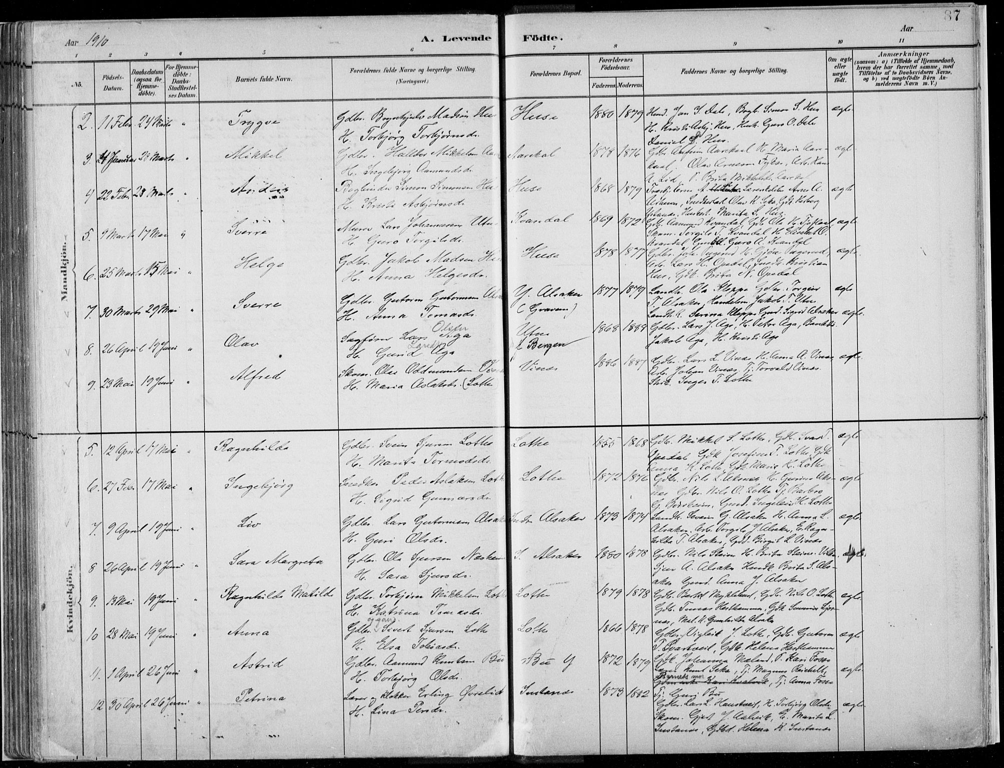 Ullensvang sokneprestembete, SAB/A-78701/H/Haa: Parish register (official) no. E  1, 1882-1921, p. 87